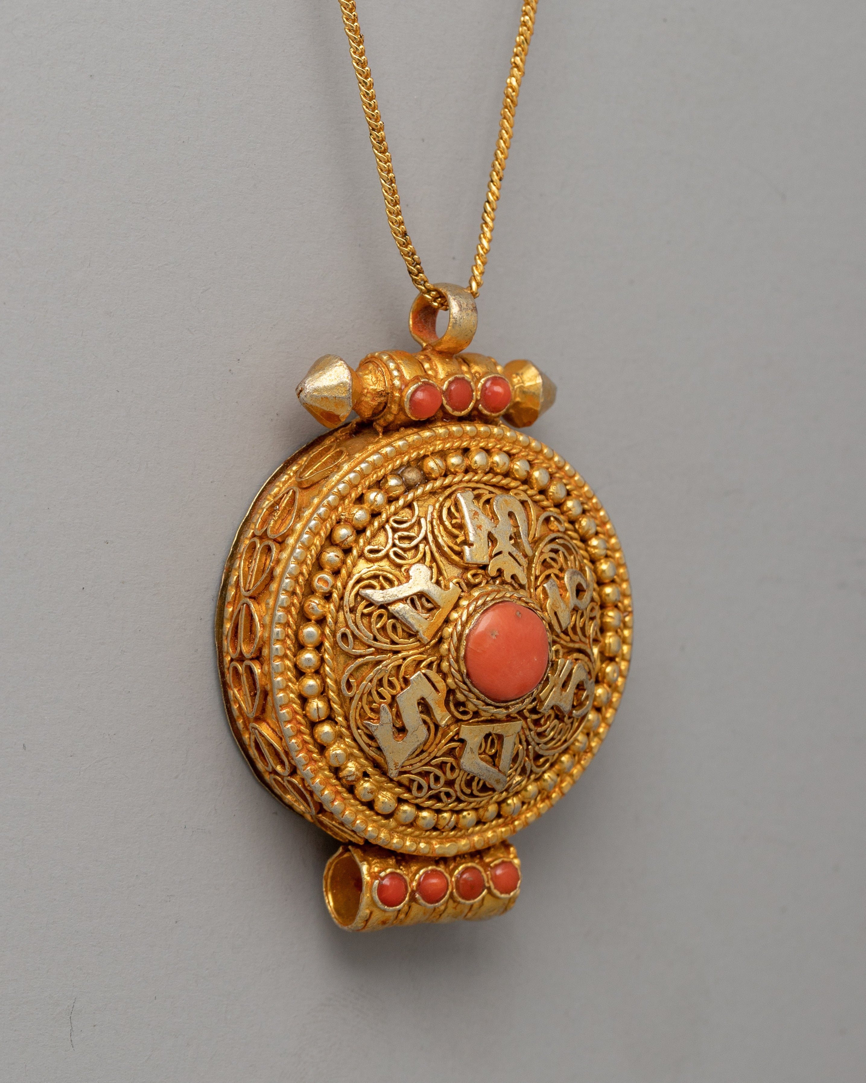 Copper Gahu Amulet Box | Handmade Buddhist Pendant for Prayers and Kee