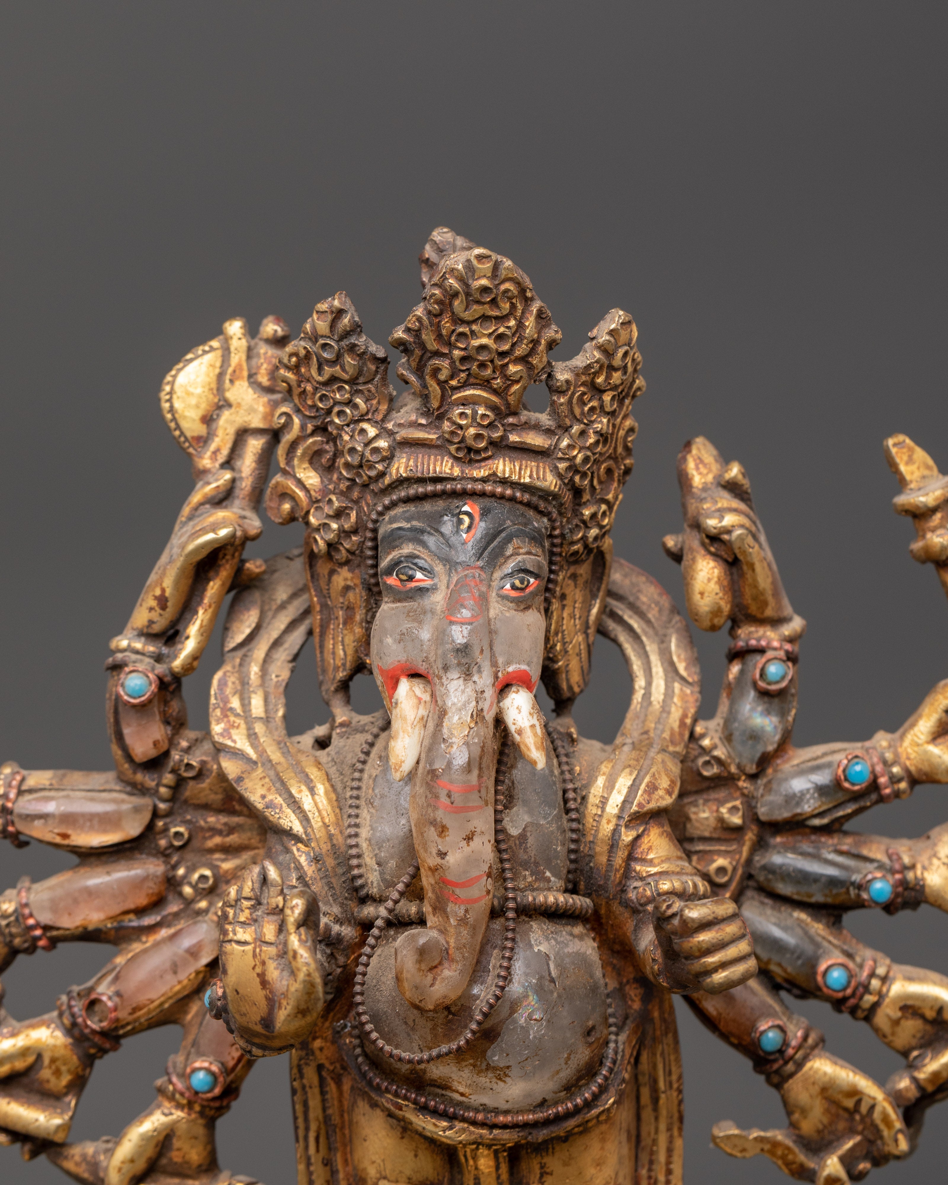 Ganesh Crystal Statue | Coral and Turquoise Inlaid