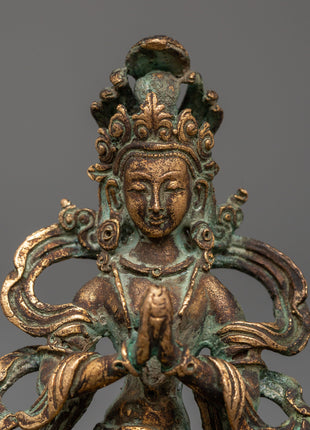 Naga Kanya Buddhist Sculpture of Serpent Goddess | Copper with Antique Finishing