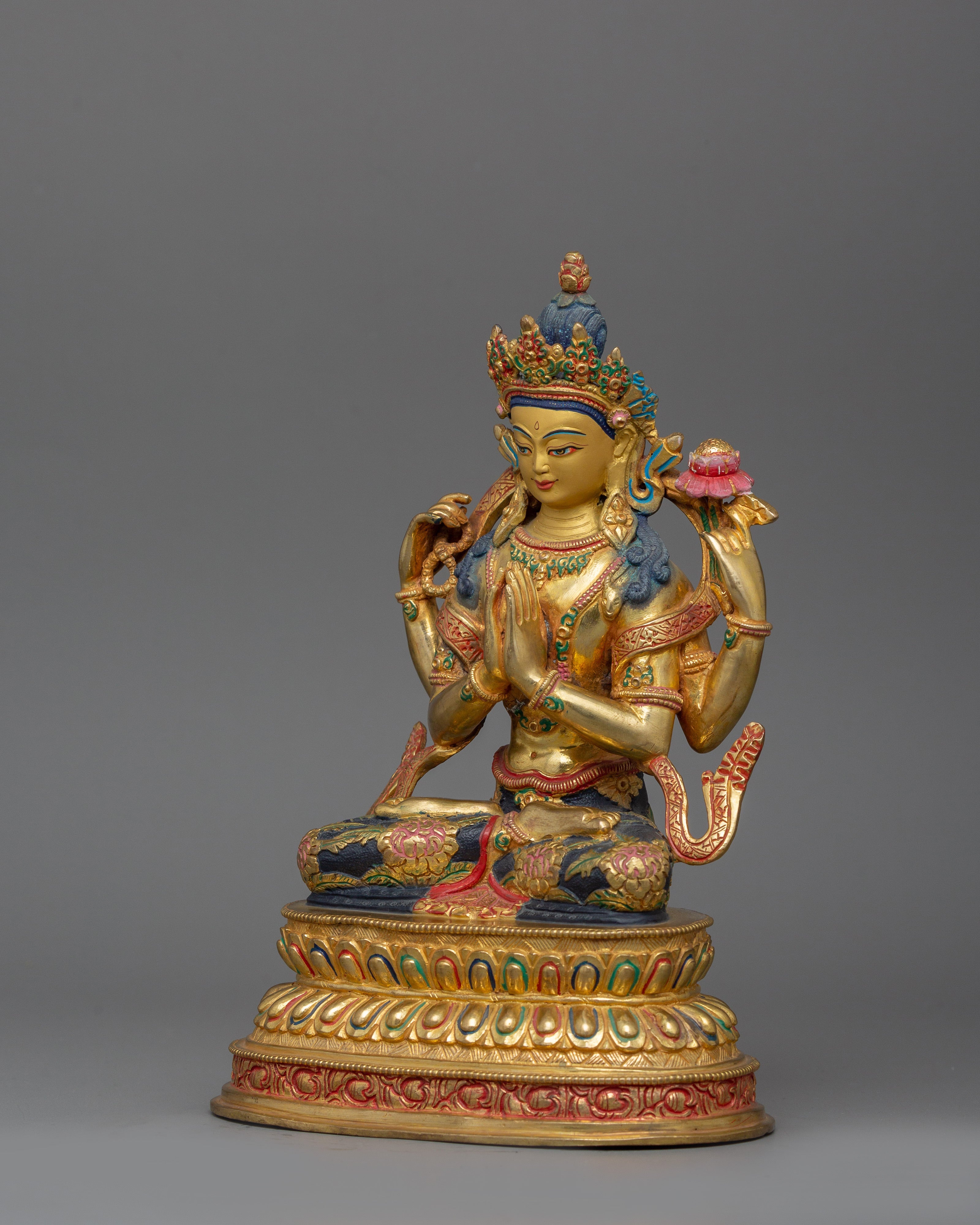 Four Armed Handcrafted Chenrezig Statue | Deity of Compassion