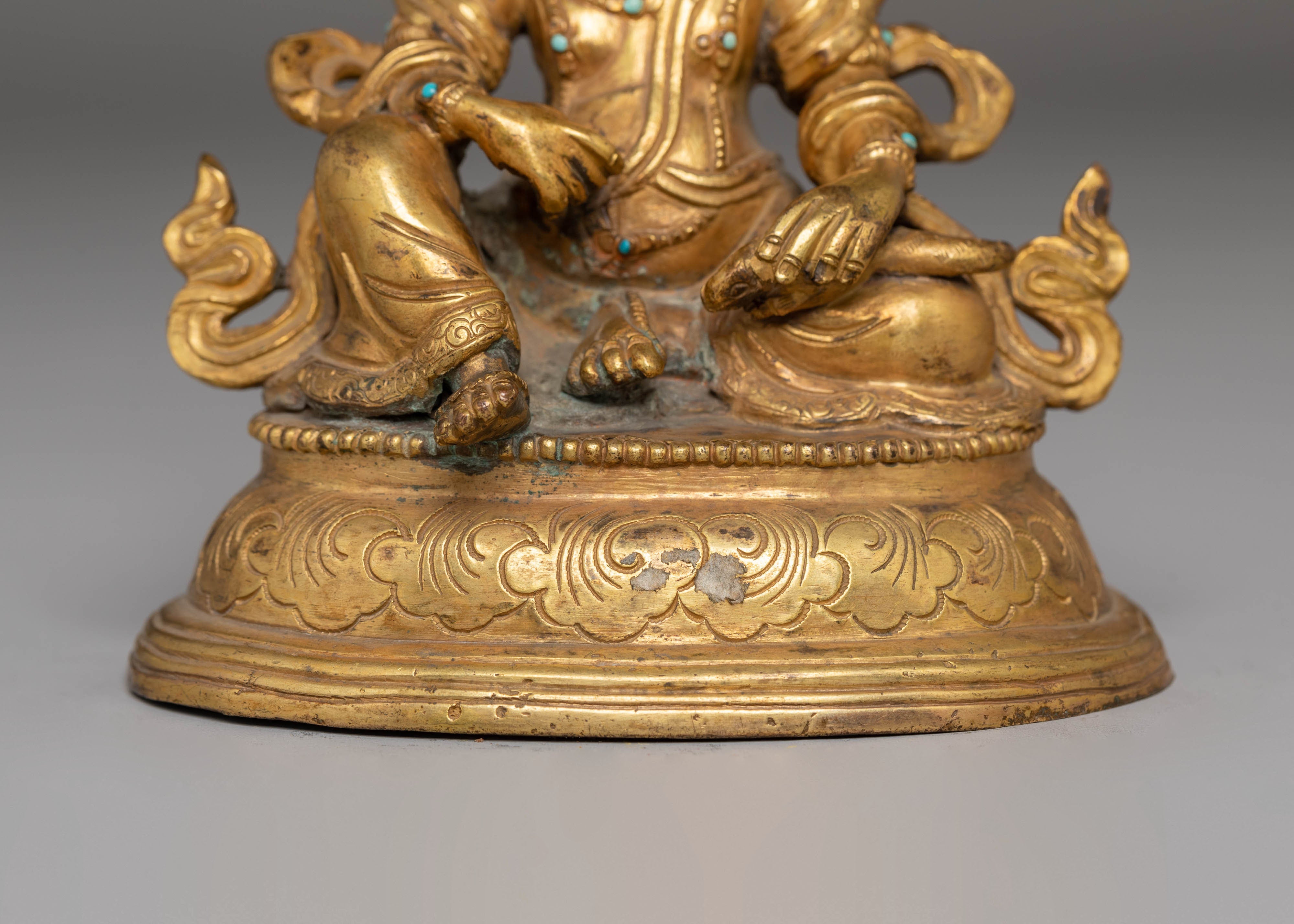 Handcrafted Copper Sculpture of Dzambhala for Altar and Dharma Decor