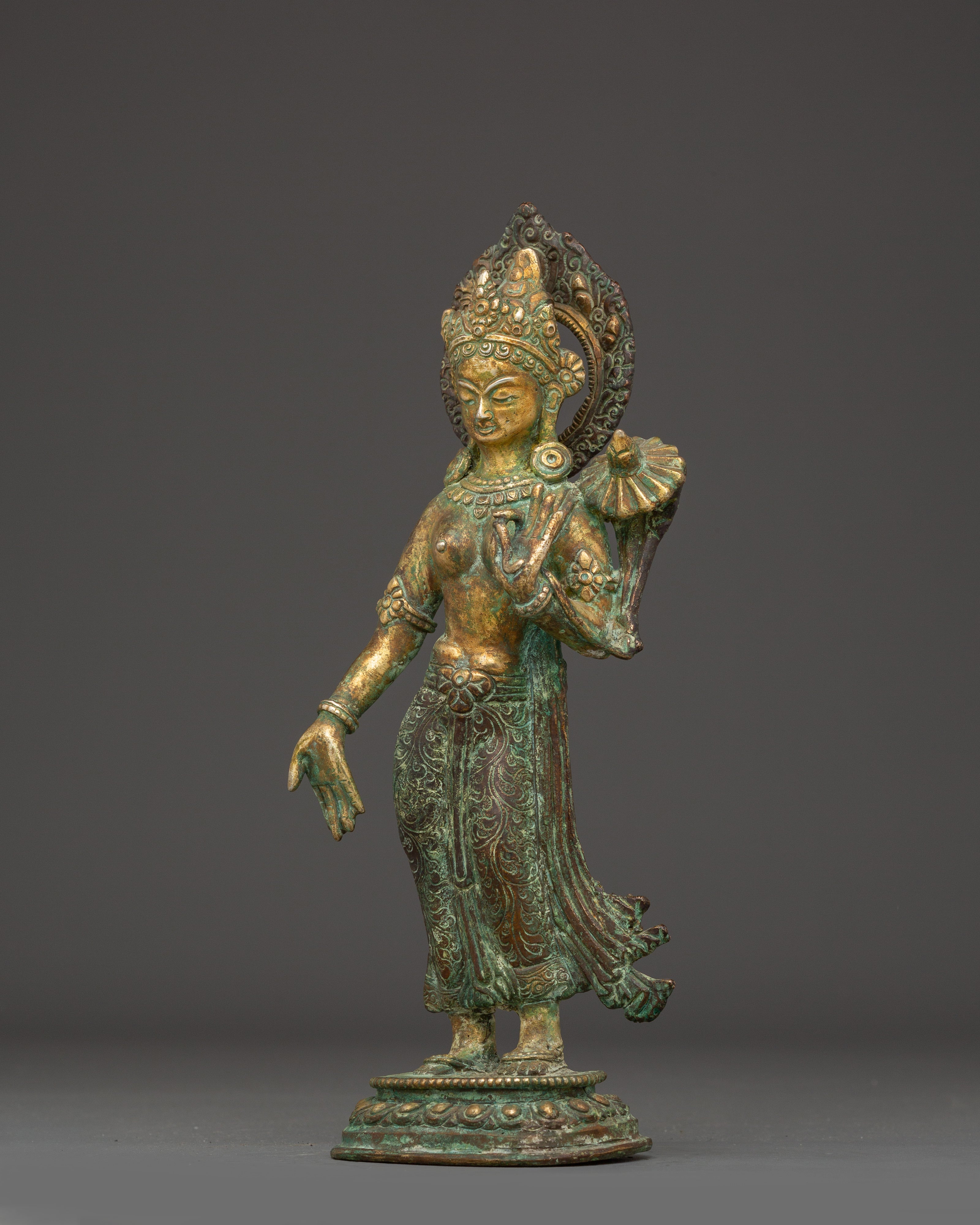 Standing Green Tara Copper Statue | Goddess of Compassion