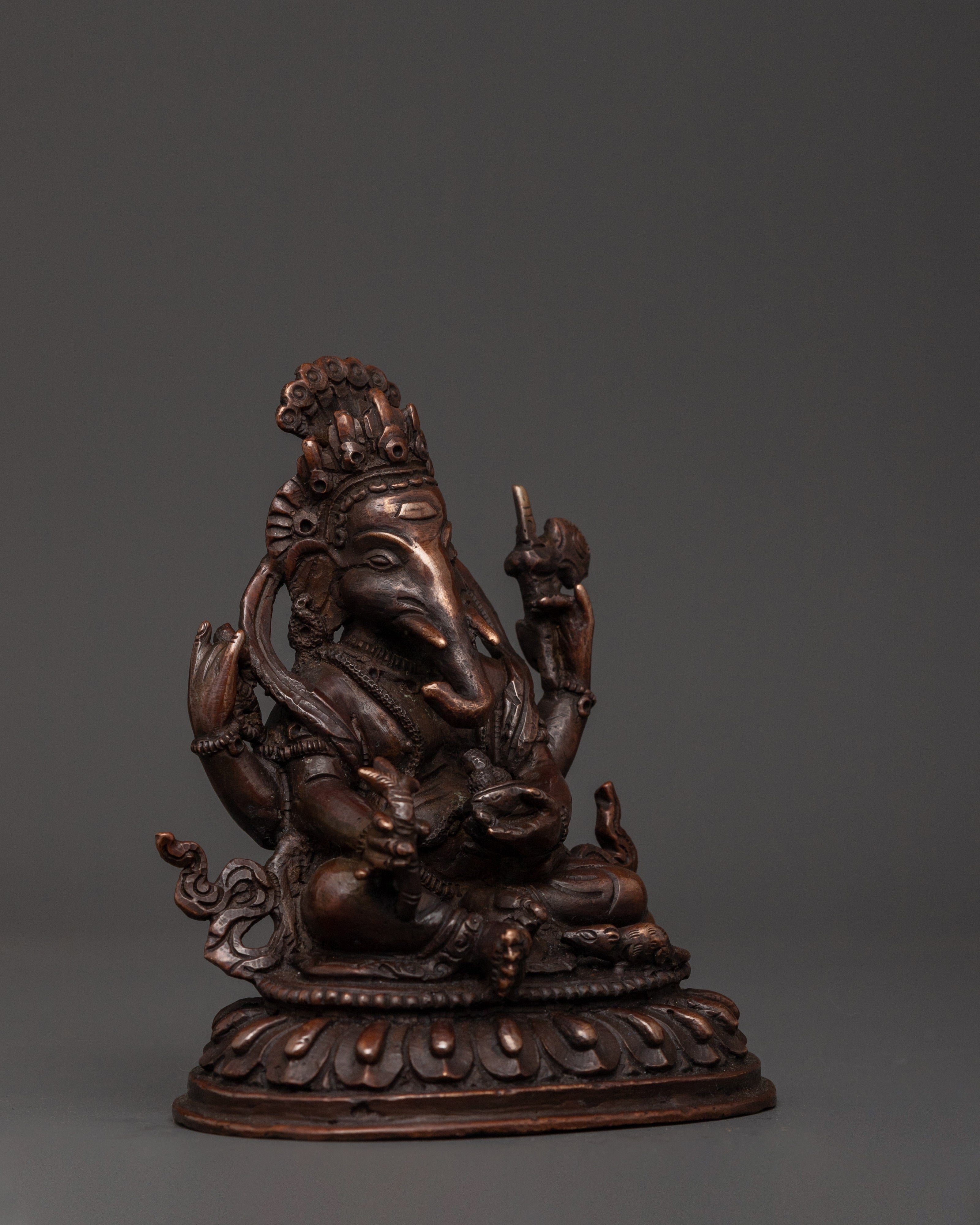Lord Ganesh Oxidized Copper Hindu Deity Sculpture | Remover of Obstacles, Prosperity and Wisdom Symbol