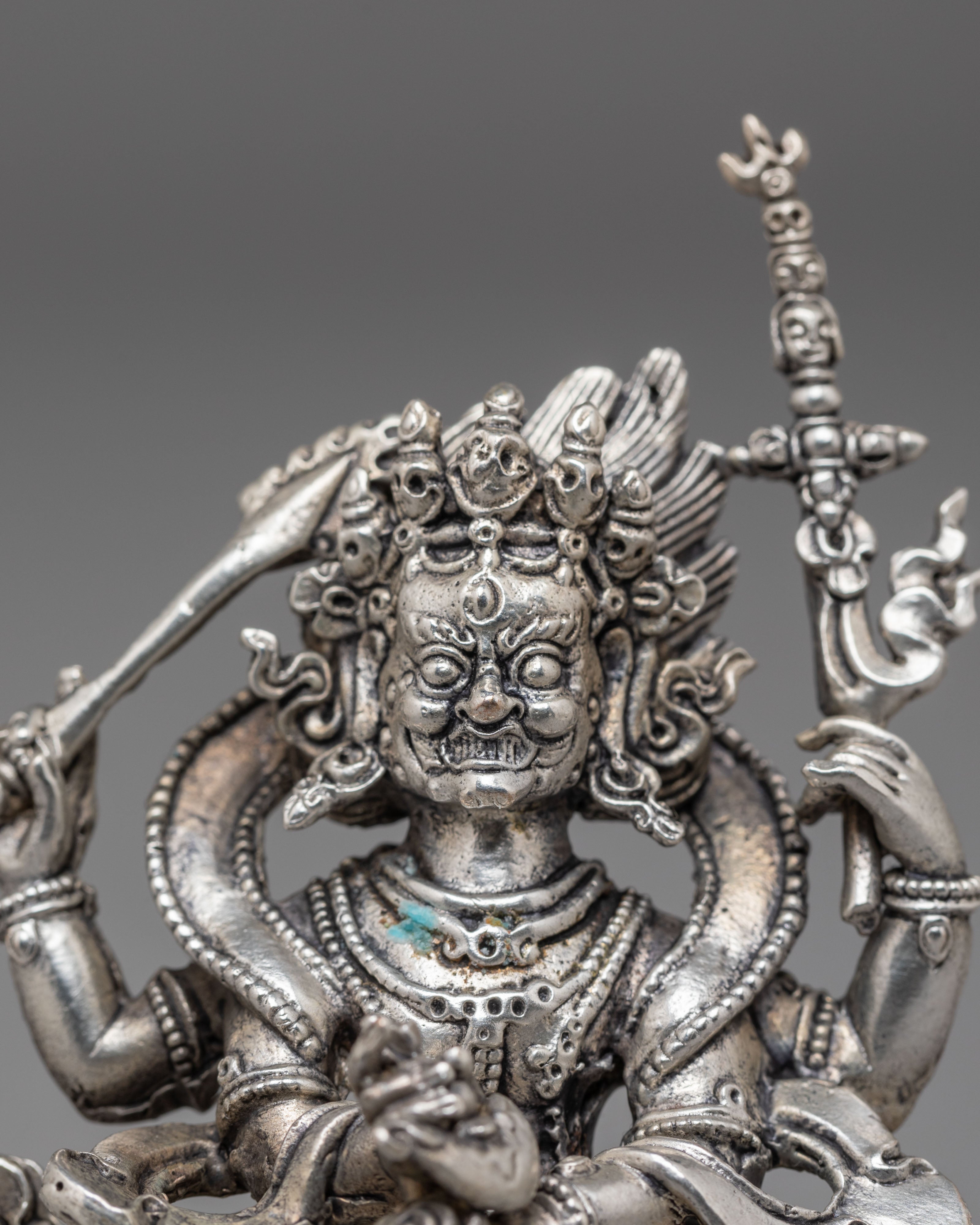 Silver Plated Mahakala Statue | Protector Deity in Tibetan Buddhism