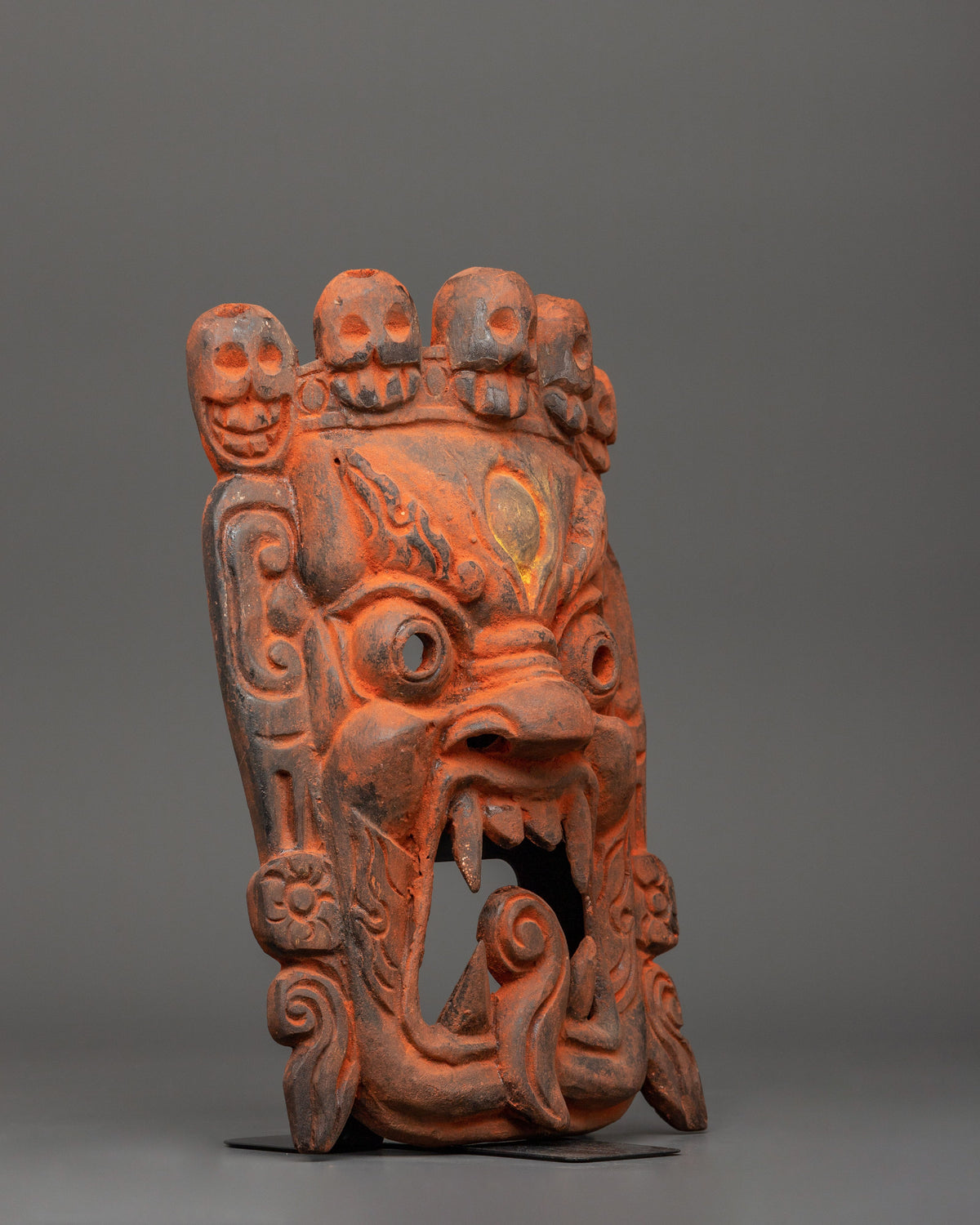 Large Triangular Ritual Mask Handcrafted Bhairav Mask with Third Eye | Wooden Ritual Mask for Spiri