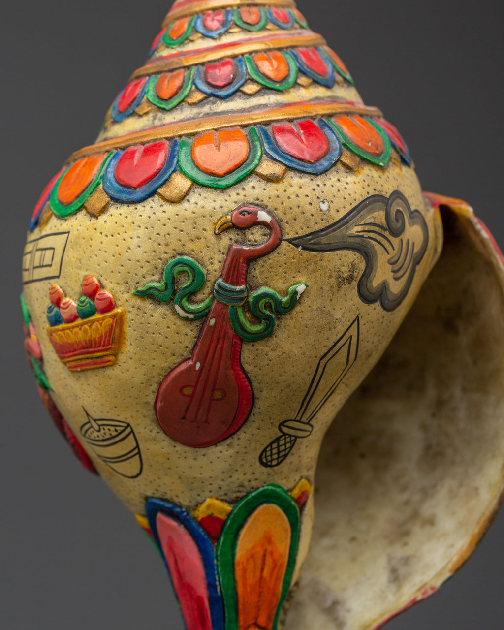 Conch Shell Ritual Tibetan Puja Conch Shell | Hand-Painted Ritual Shankha