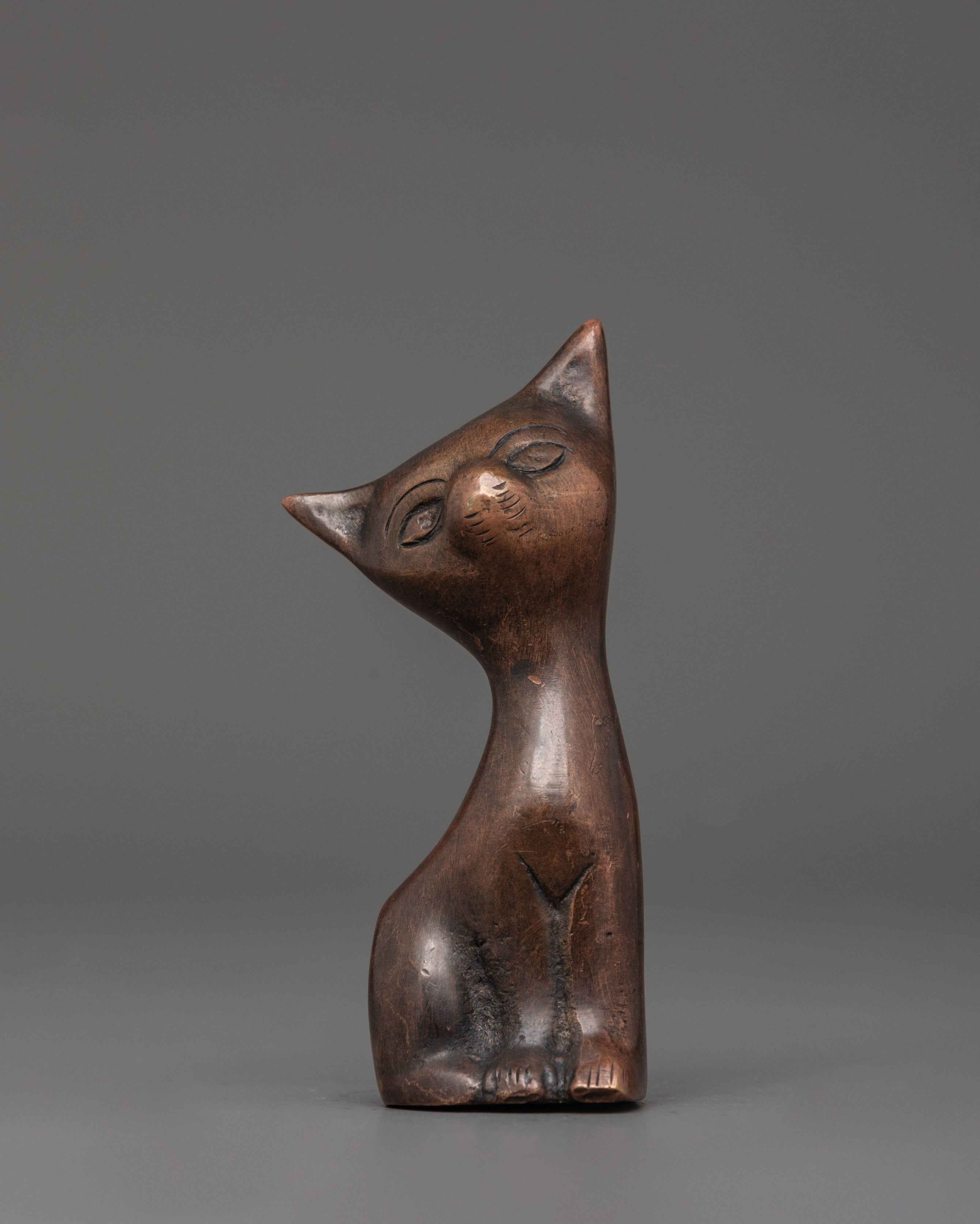 Handcrafted Decorative Cat Figurine Set | Oxidized Copper Cat Sculpture