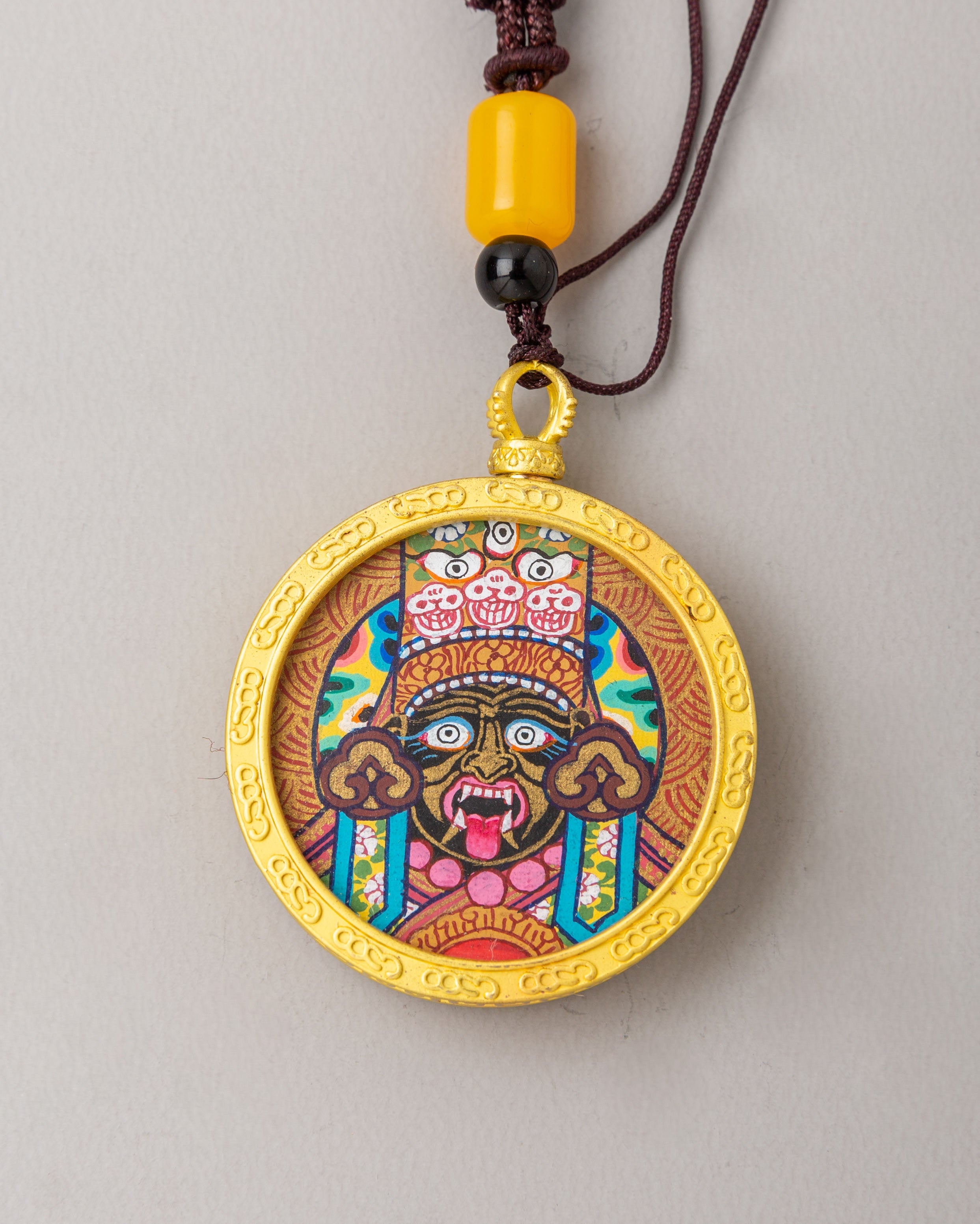 Tibetan Zashi Lhamo Thangka Locket | Gold Plated Copper with Acrylic Artwork