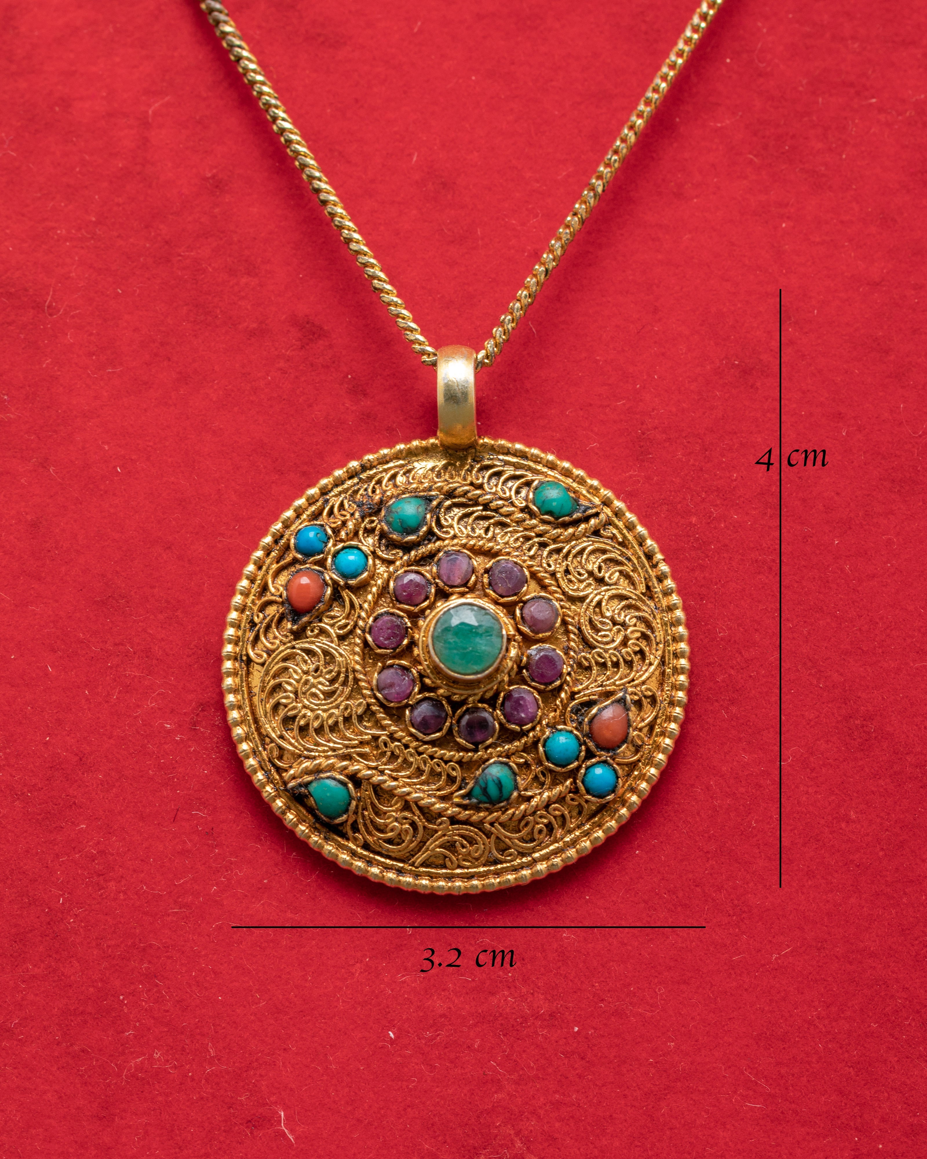 Silver and Gold-Plated Gemstone Pendant | Coral, Ruby & Turquoise Jewelry