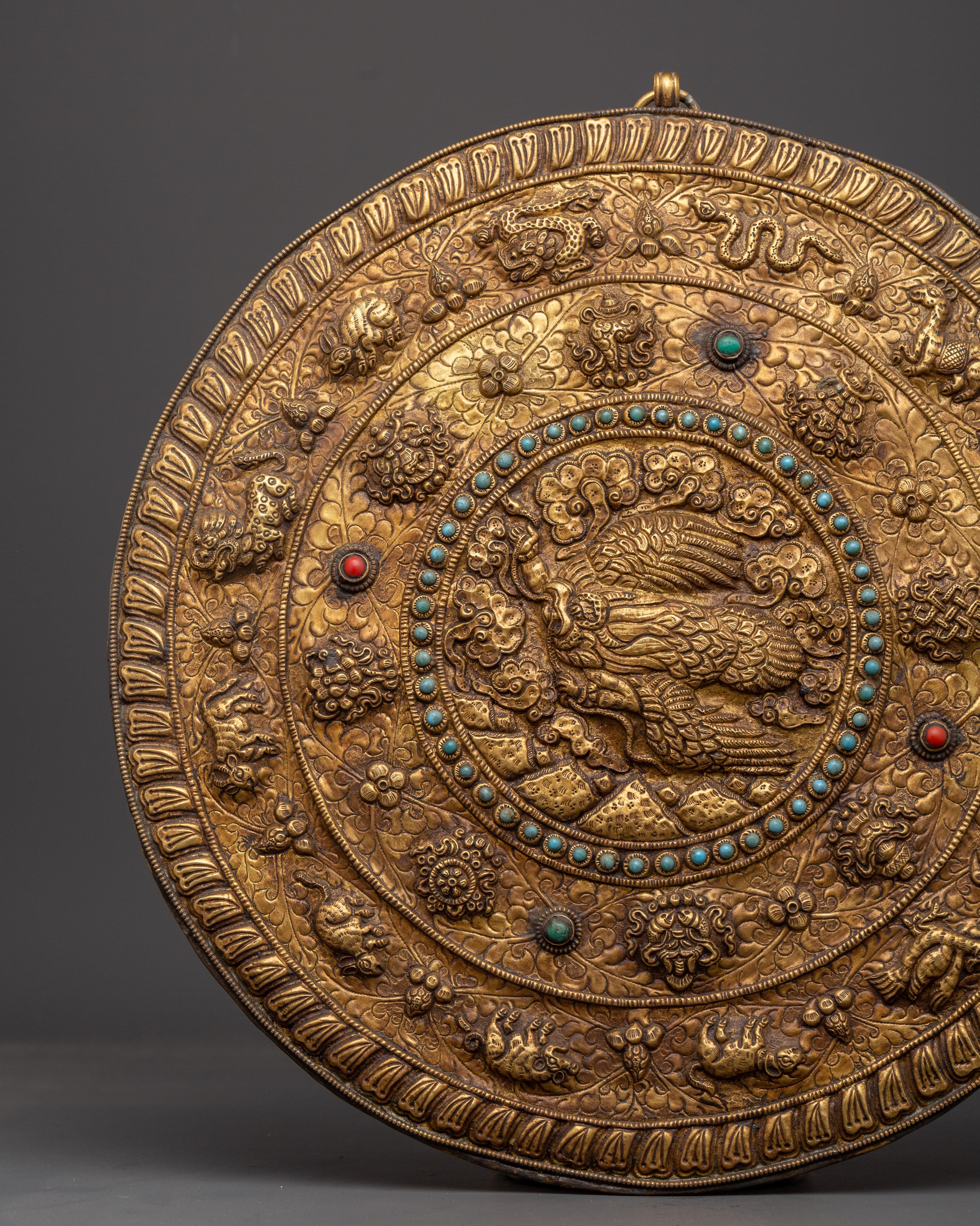 Traditional Tibetan Wall Hanging | Brass Sacred Artwork with Tibetan Symbols