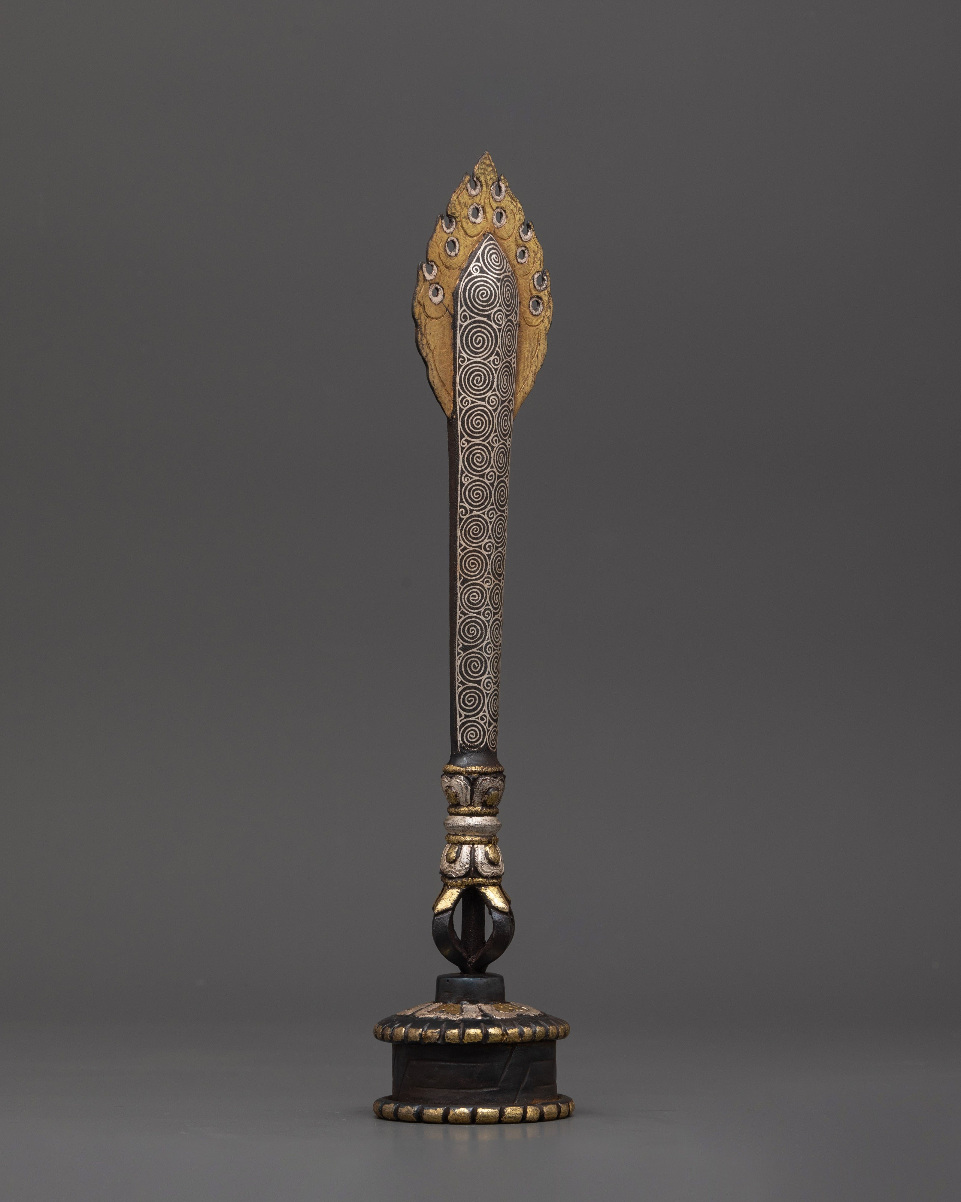 Silver-Plated Ritual Dagger with Stand | Handcrafted Tibetan Sword