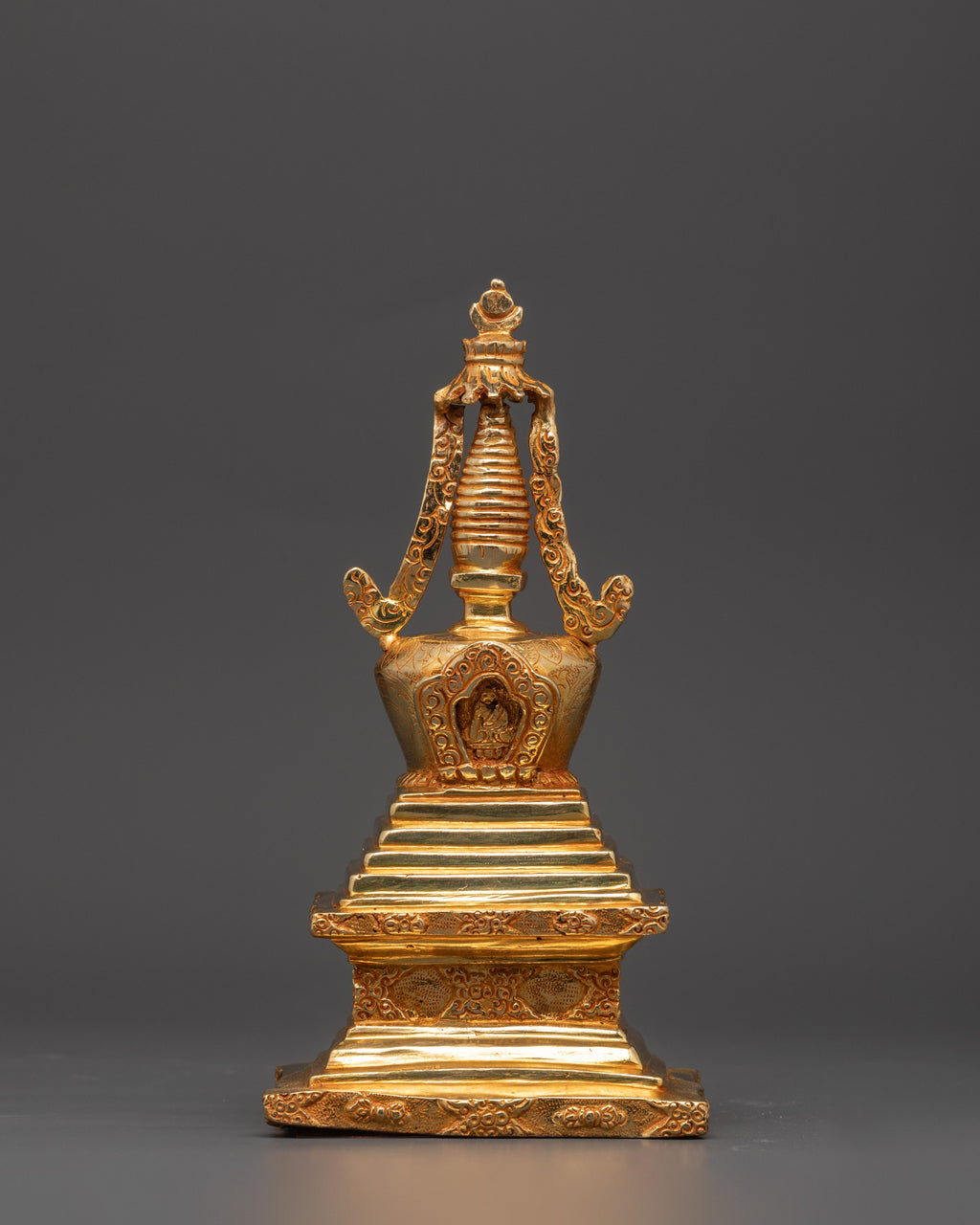 Handcrafted Gold-Plated Tibetan Stupa | Tibetan Ritual Shrine