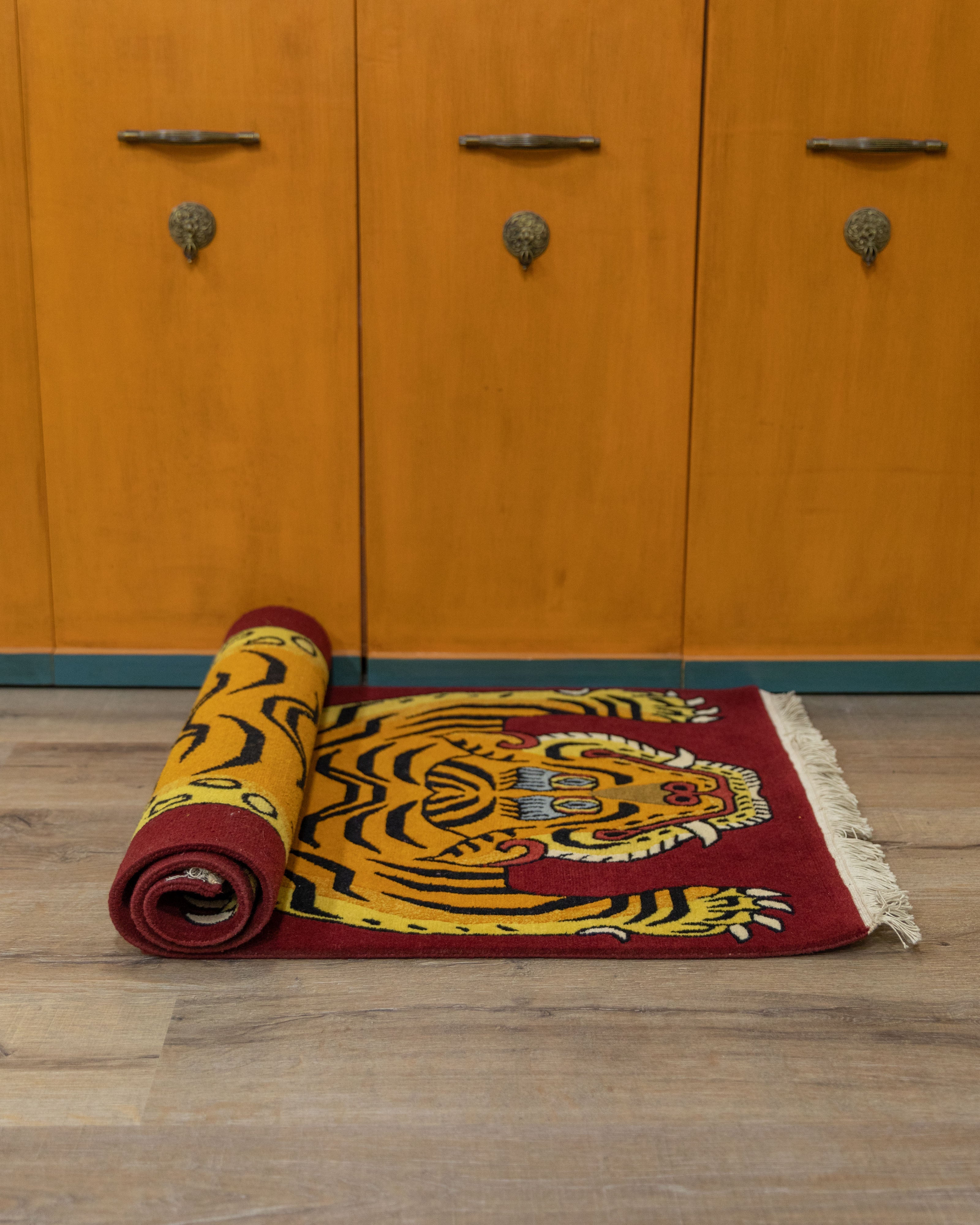 Handwoven Tiger Rug | Tibetan Wool Carpet for Artistic Home Decor