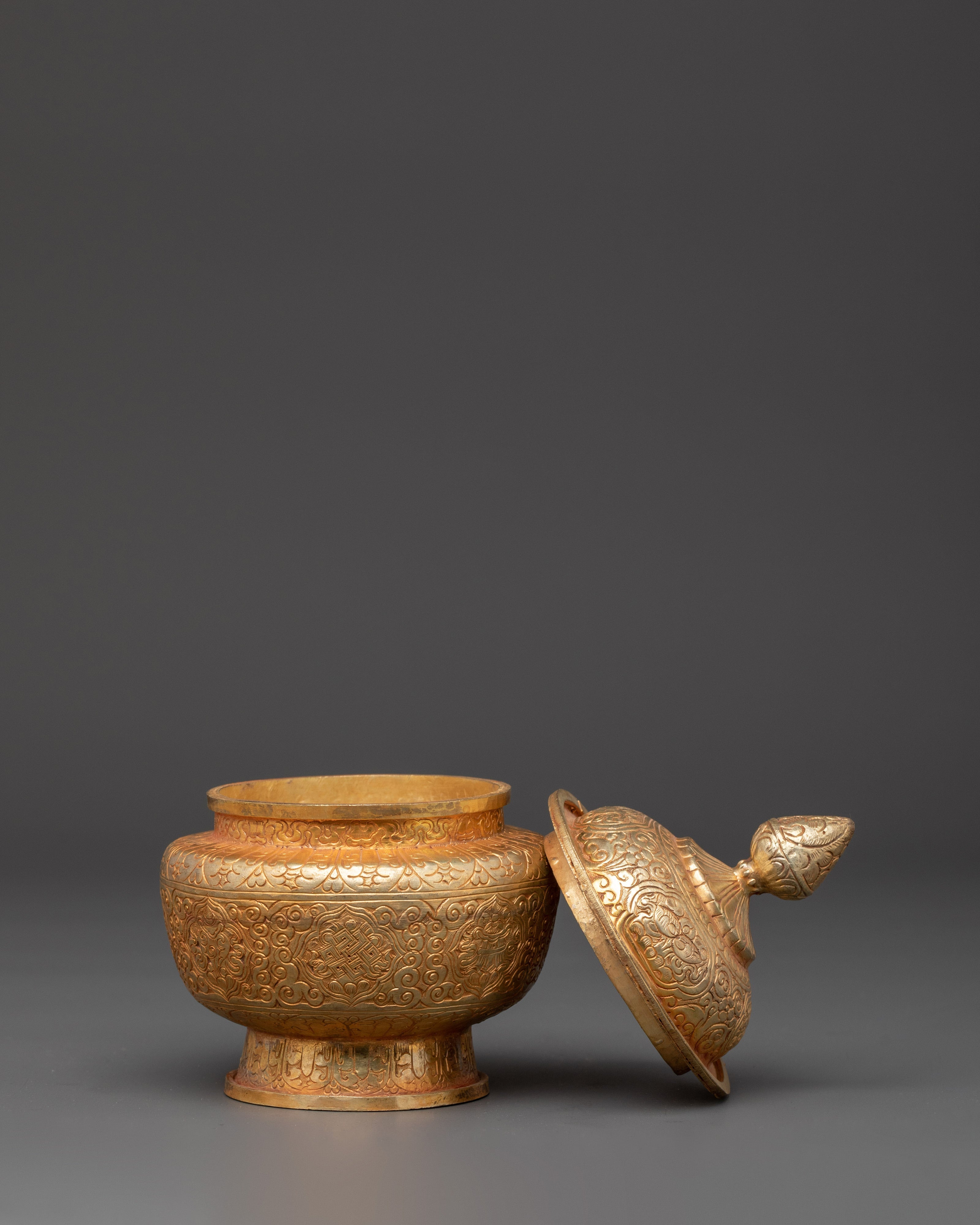Buddhist rice offering pot | Tibetan Ritual Offering Pot for Buddhist Altar