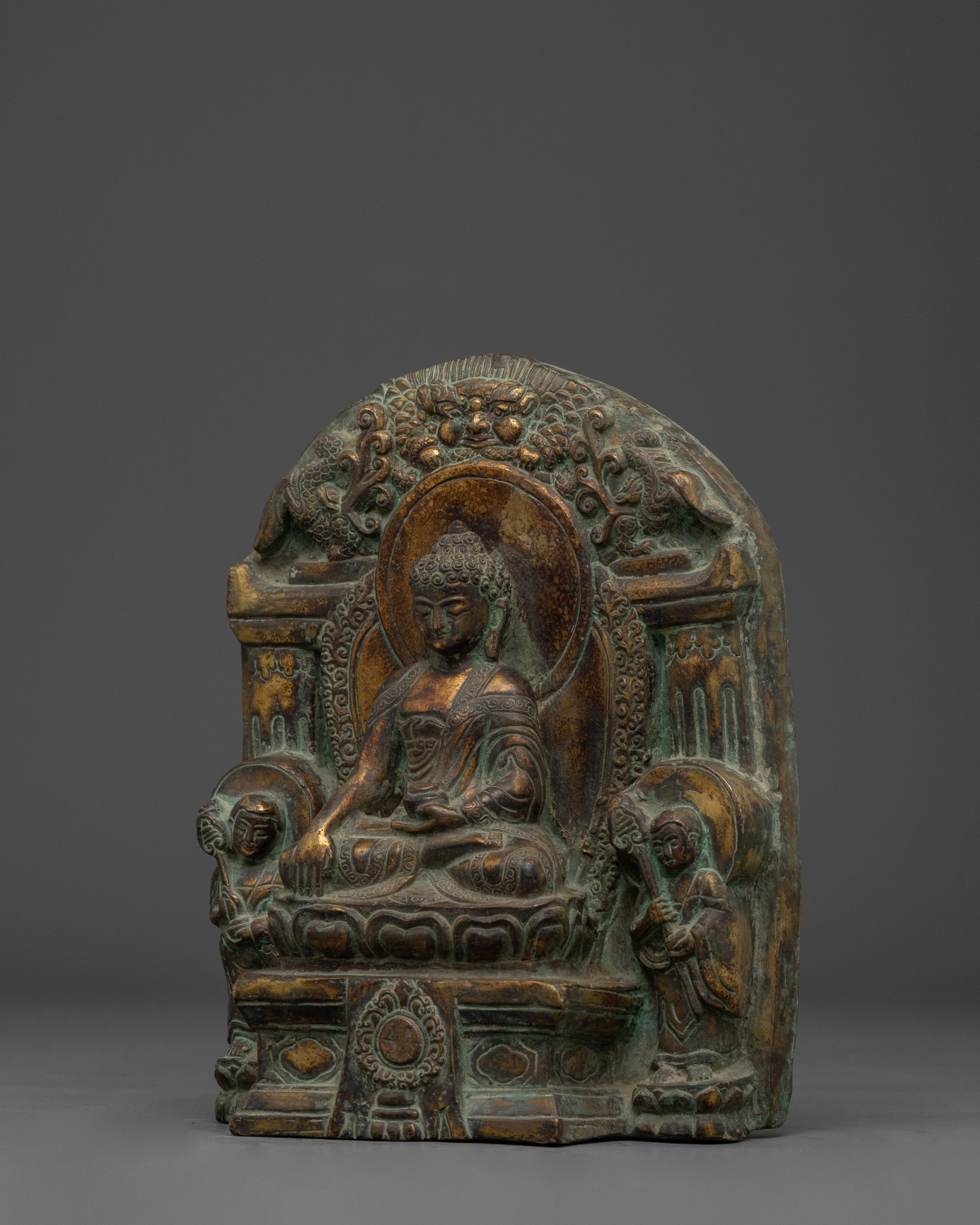 Figurine of Shakyamuni Buddha on Throne | Copper Sculpture