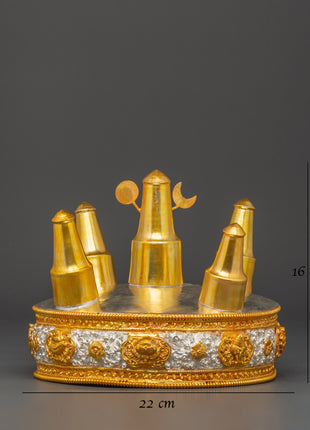 Buddhist Gold Plated Torma Mandala | Handcrafted Tibetan Ritual Offering Set
