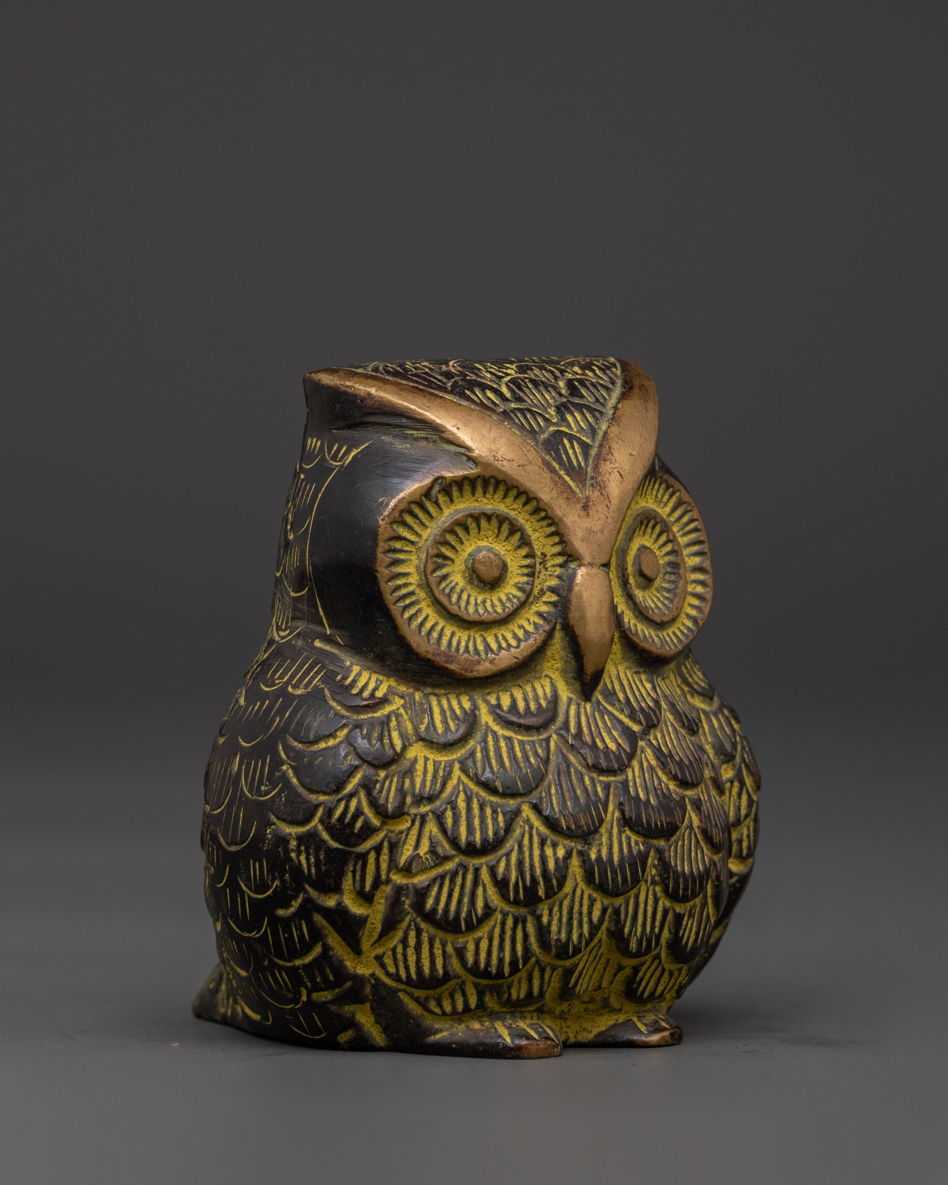 Tibetan Owl Symbol Sculpture | Handcrafted Brass Owl Figurine