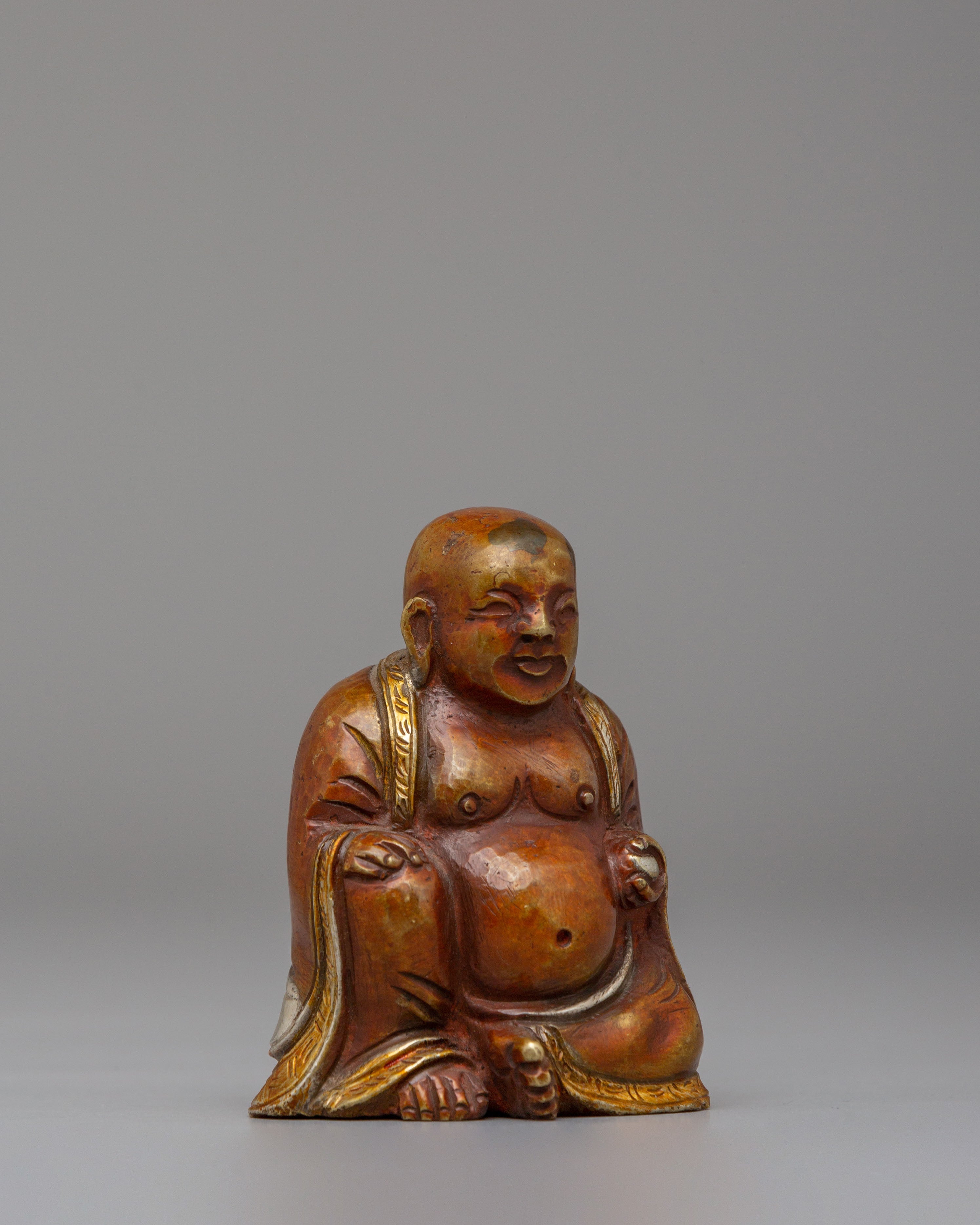 Machine Made Laughing Buddha Statue | Oxidized Copper Buddhist Art