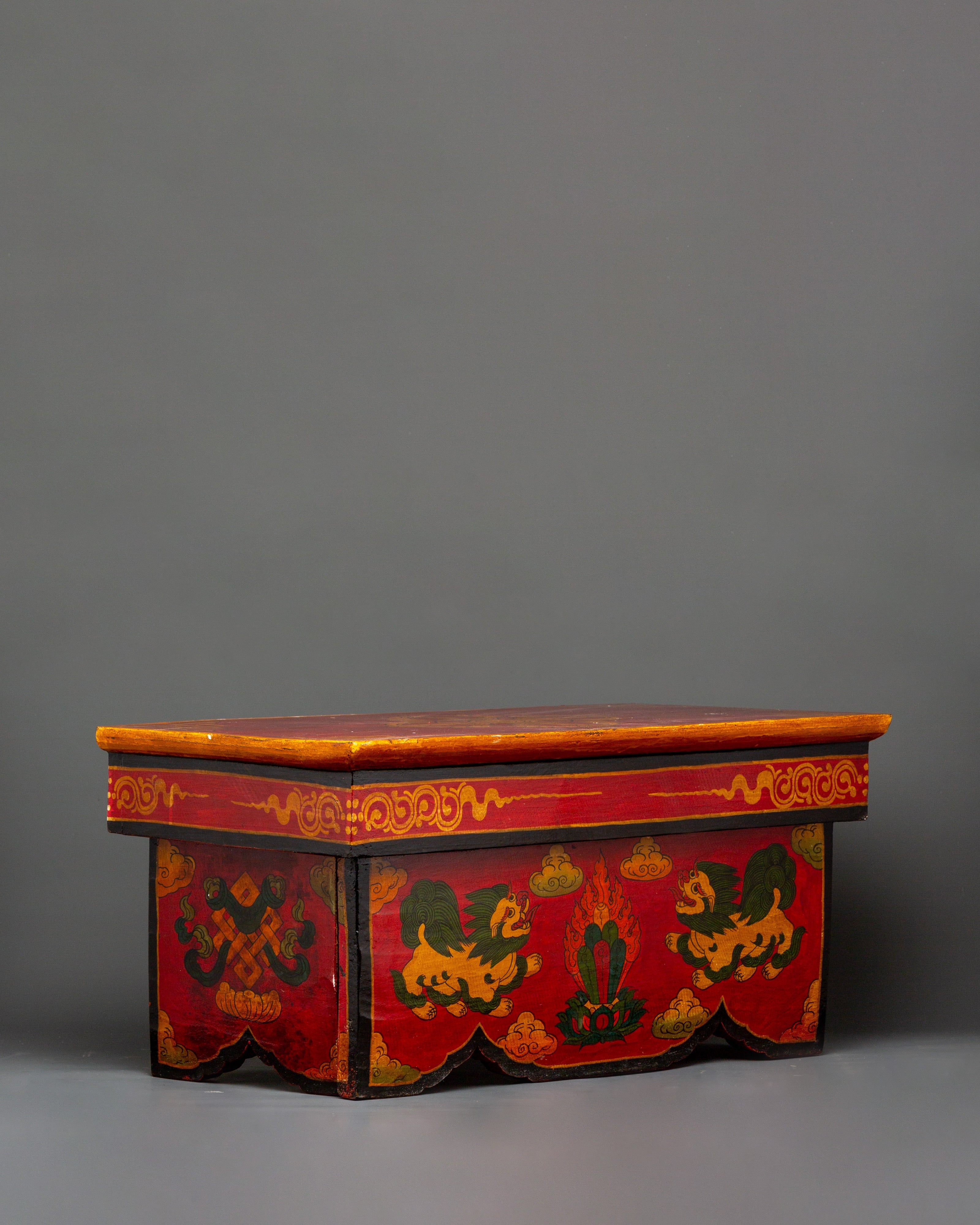 Hand-Painted Tibetan Wooden Folding Table | Snow Lion Ritual Altar Table
