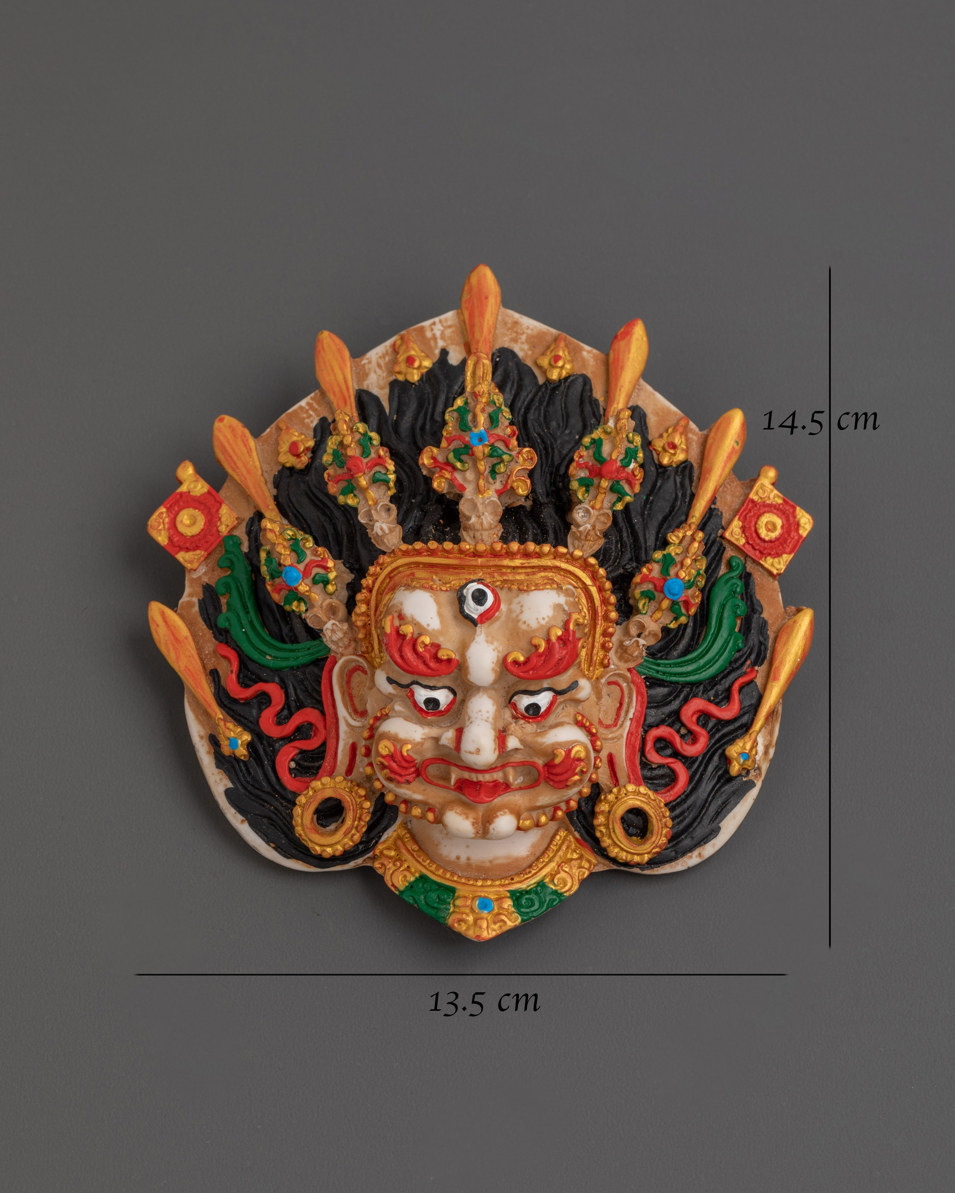 Bhairav Mask Sacred Wall Hanging | Tibetan Wooden Deity Mask