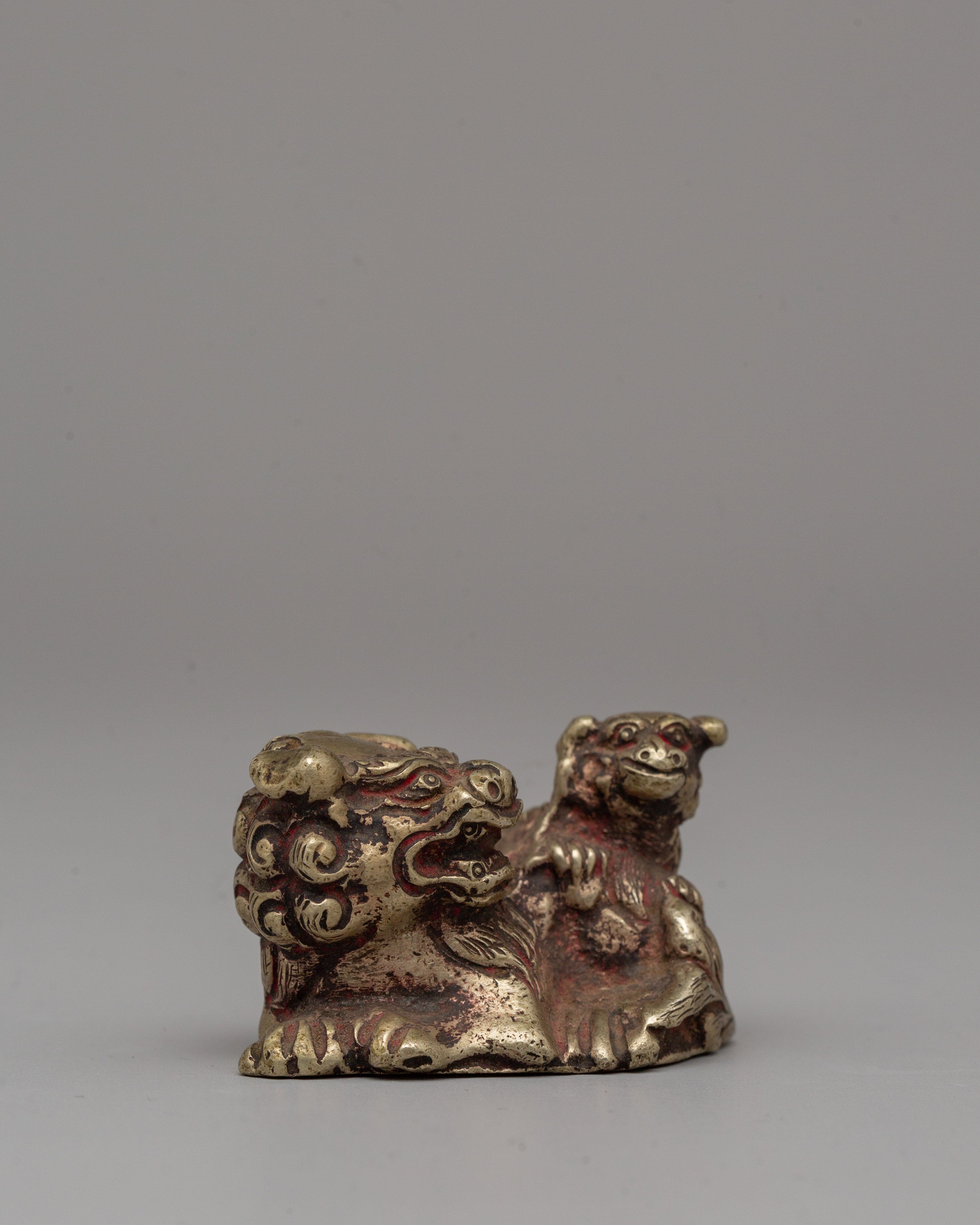 White Metal Lion Statue |  Perfect for Shrines and Decor