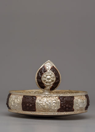Handmade Tibetan Mandala Offering Set | Copper Body with Silver Plating and Acrylic Detailing