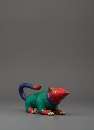 Colorful Ganesha Mouse Statue for Decor | Symbolic Ganesh Vahana Altar Piece