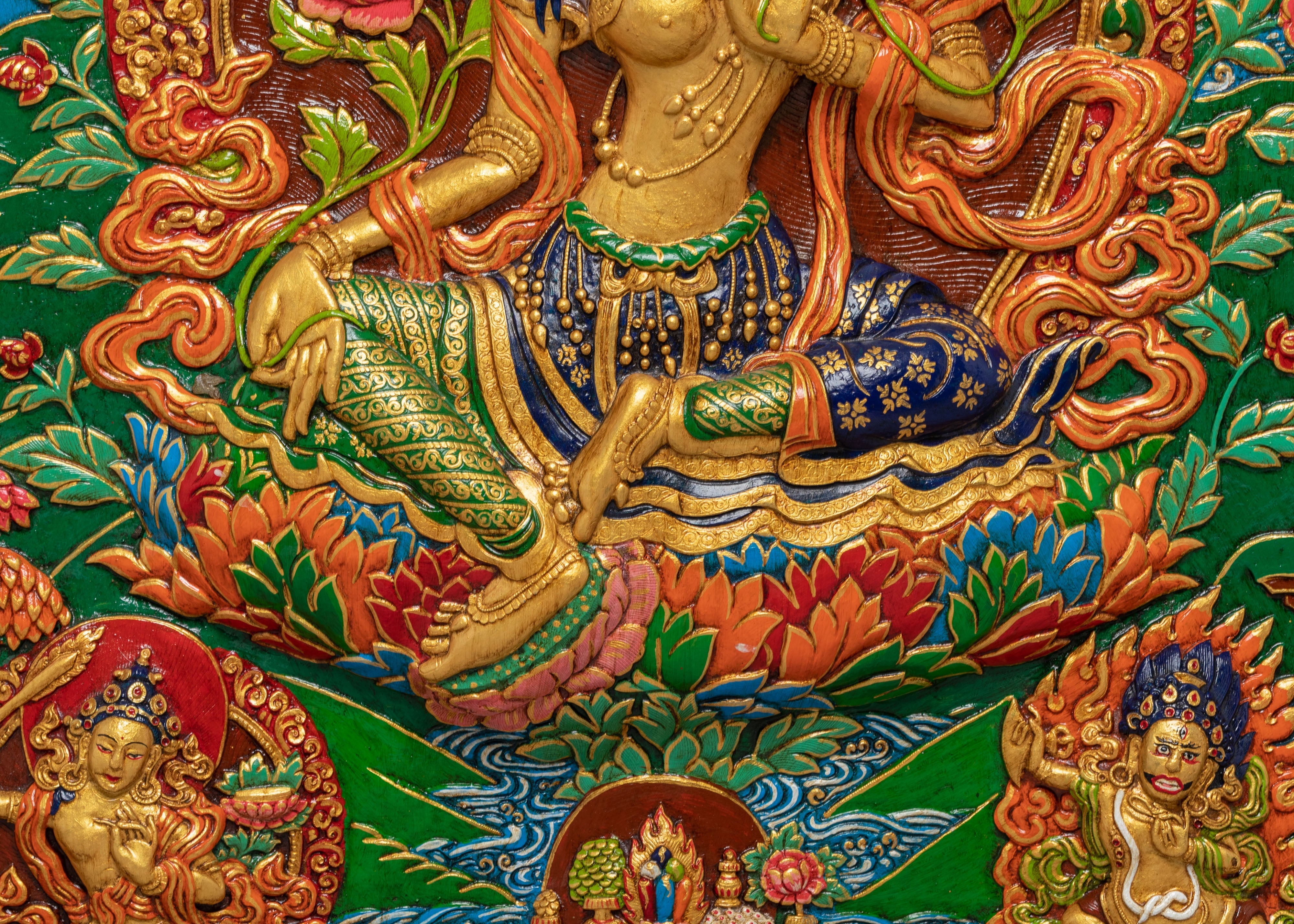 Handmade Green Tara Thangka Wall Hanging | Tibetan Buddhist Sacred Art