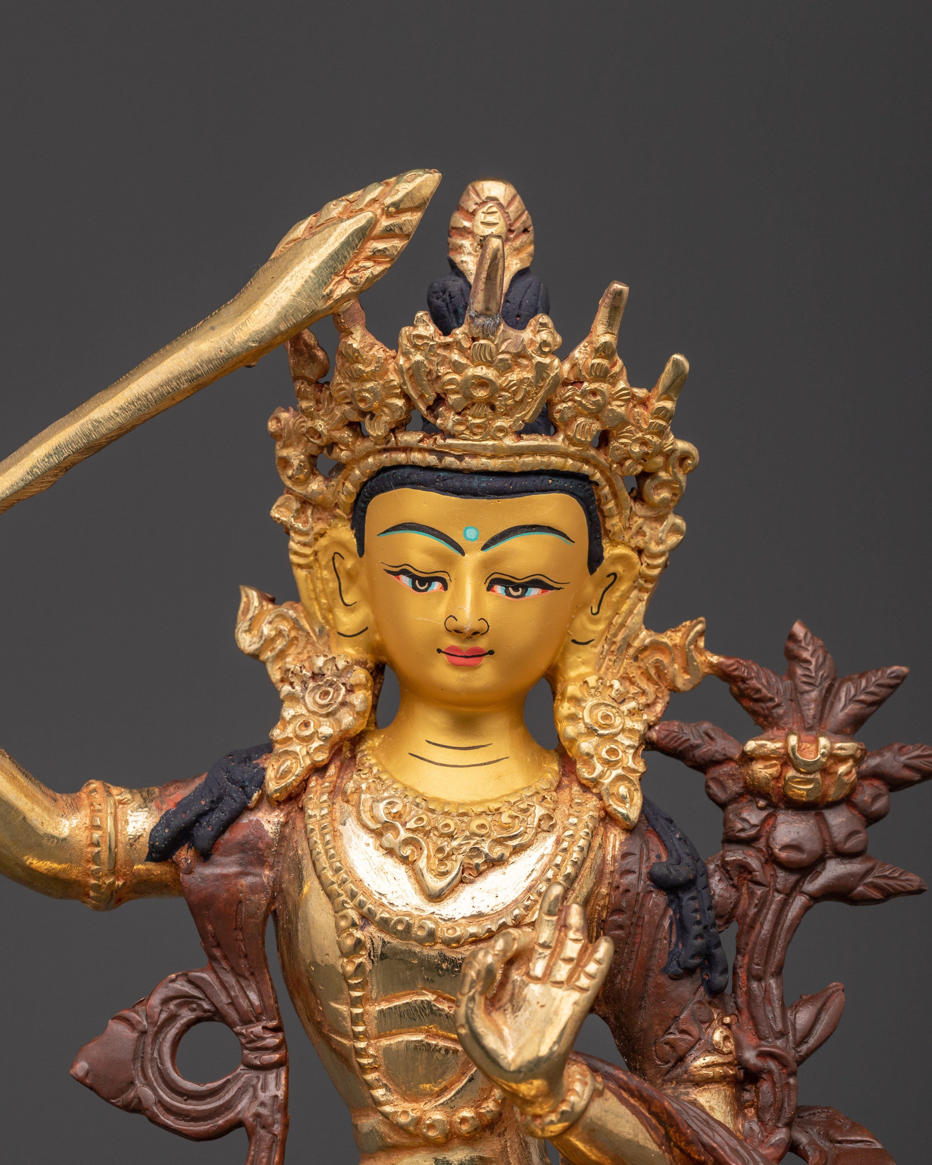 Gold Plated Manjushri Statue | Buddhist Wisdom Figurine