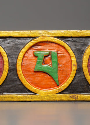 Tibetan Mantra Wall Hanging in Wood | Hand-Painted Sacred Art
