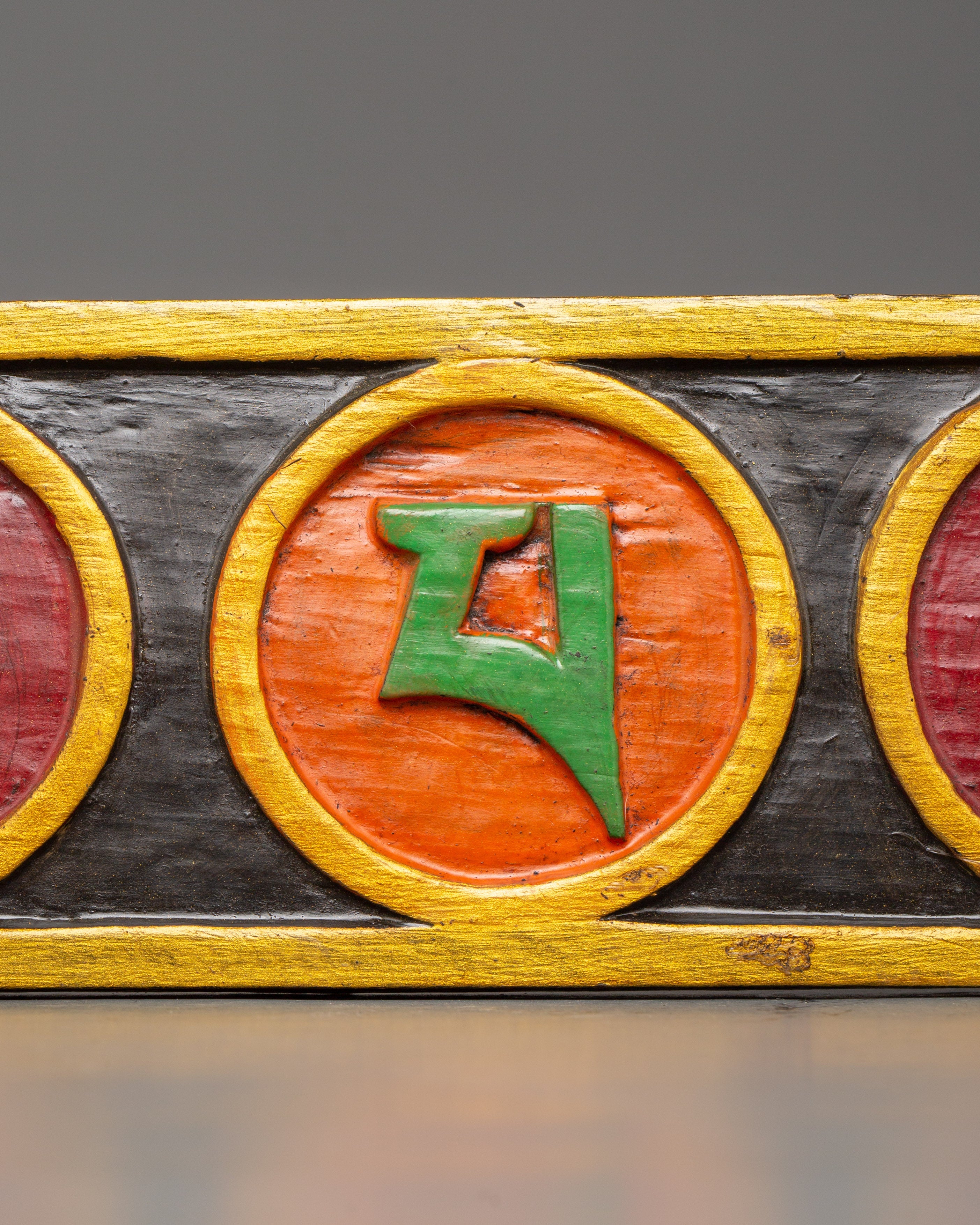 Tibetan Mantra Wall Hanging in Wood | Hand-Painted Sacred Art