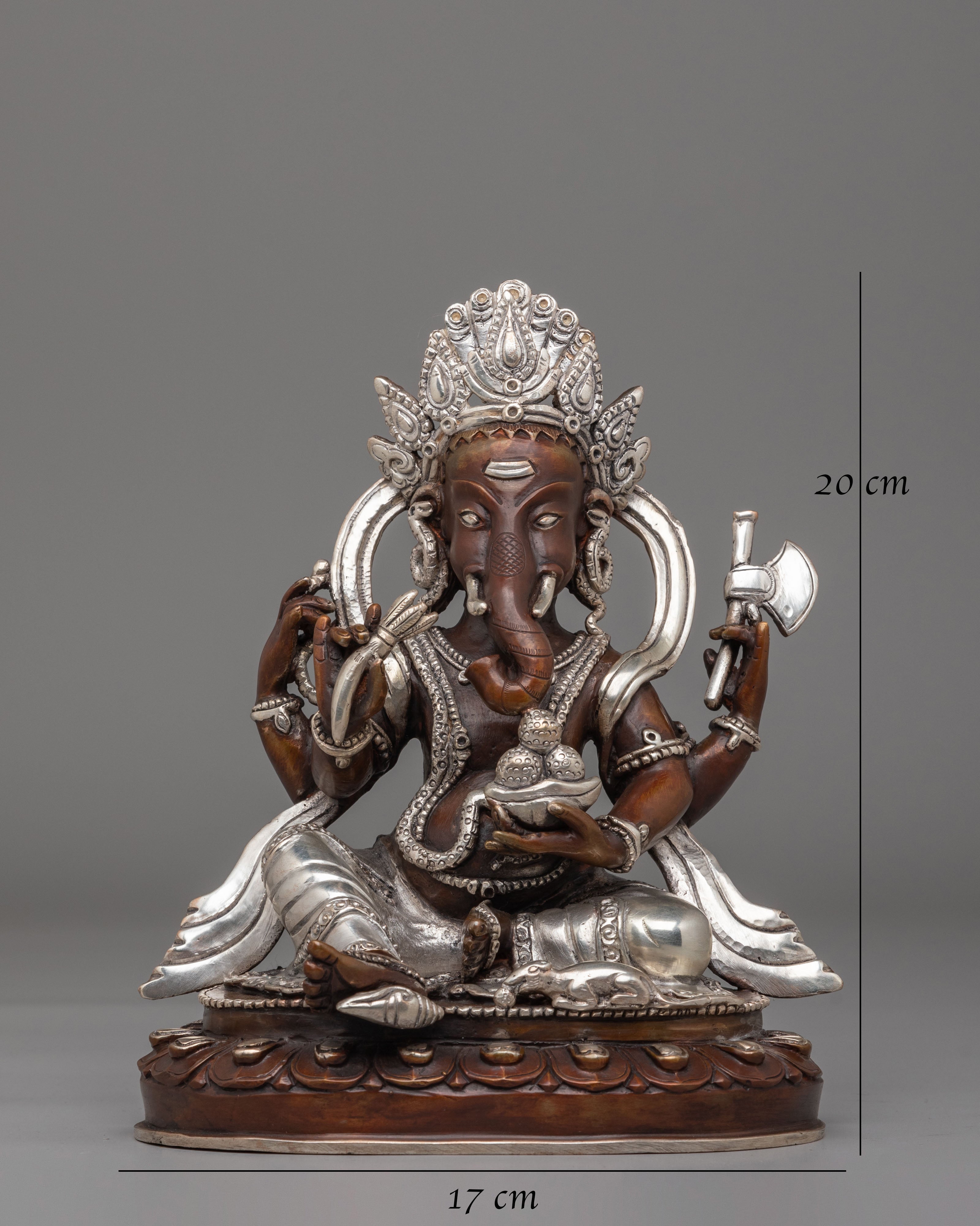 Handcrafted Lord Ganesha Statue | Oxidized Copper Body with Silver Plating