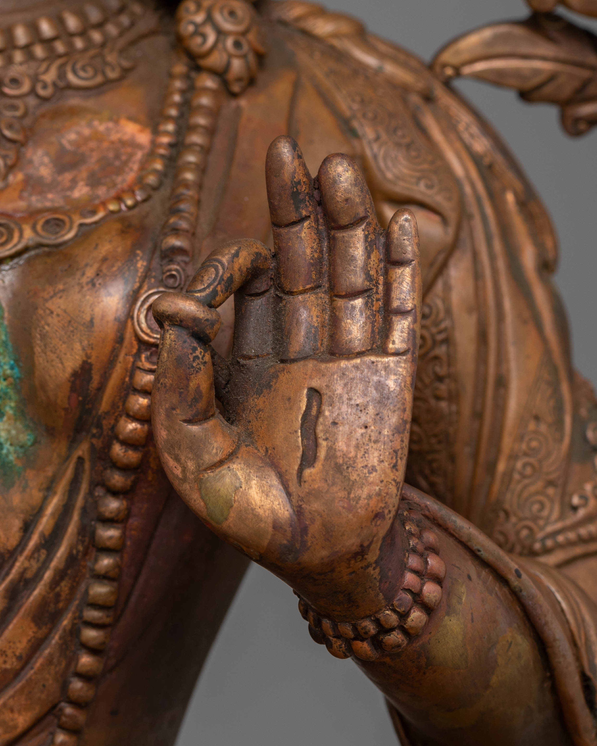 Sacred Statue of Green Tara | Oxidized Copper Buddha Statue for Meditation and Altar