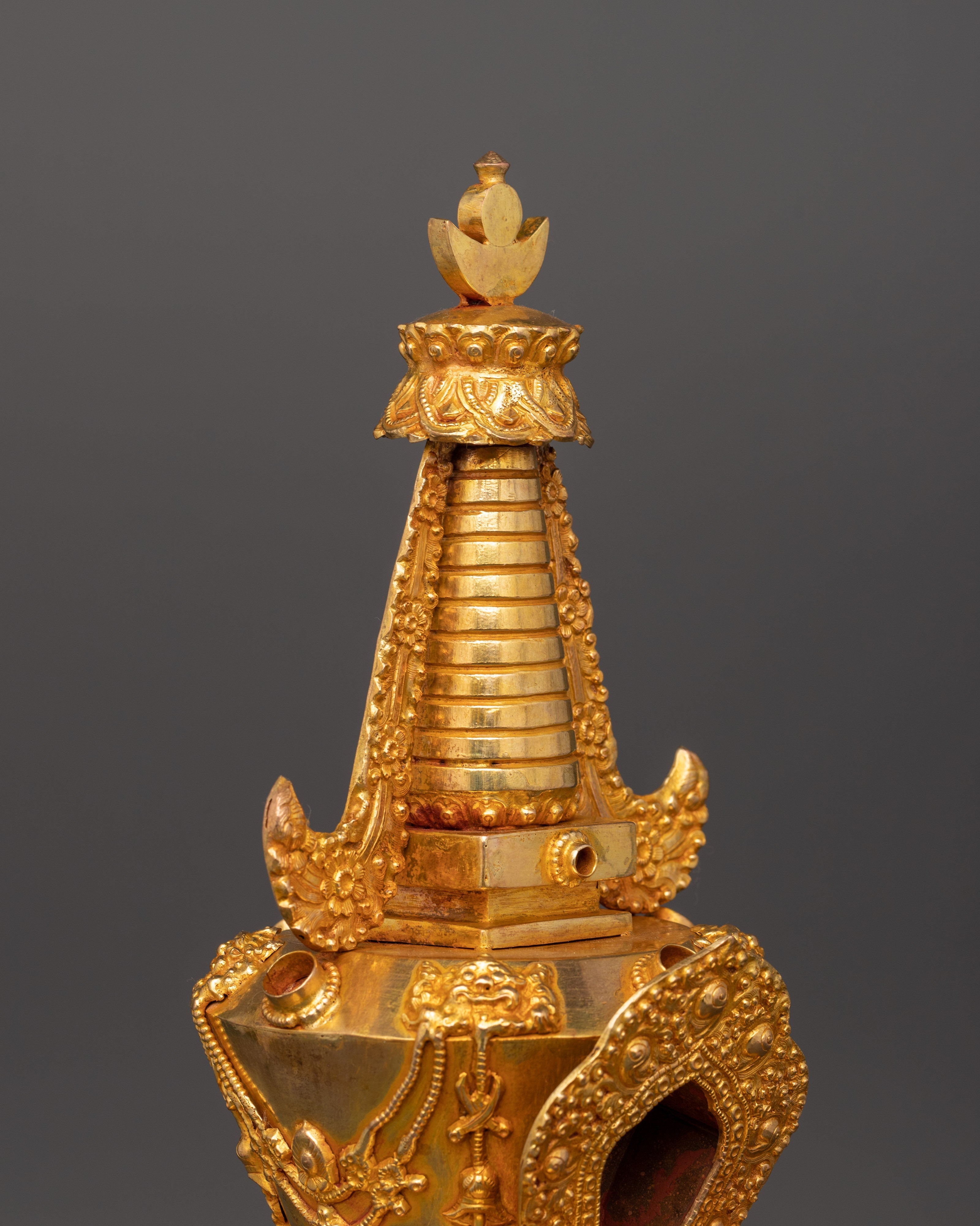Stupa Sacred Tibetan Altar Decor | Handcrafted Gold Plated Copper Stupa