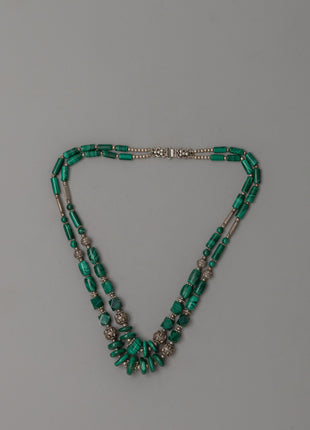 Gemstone and White Metal Combined Necklace | Multi-Layer Boho Style Necklace