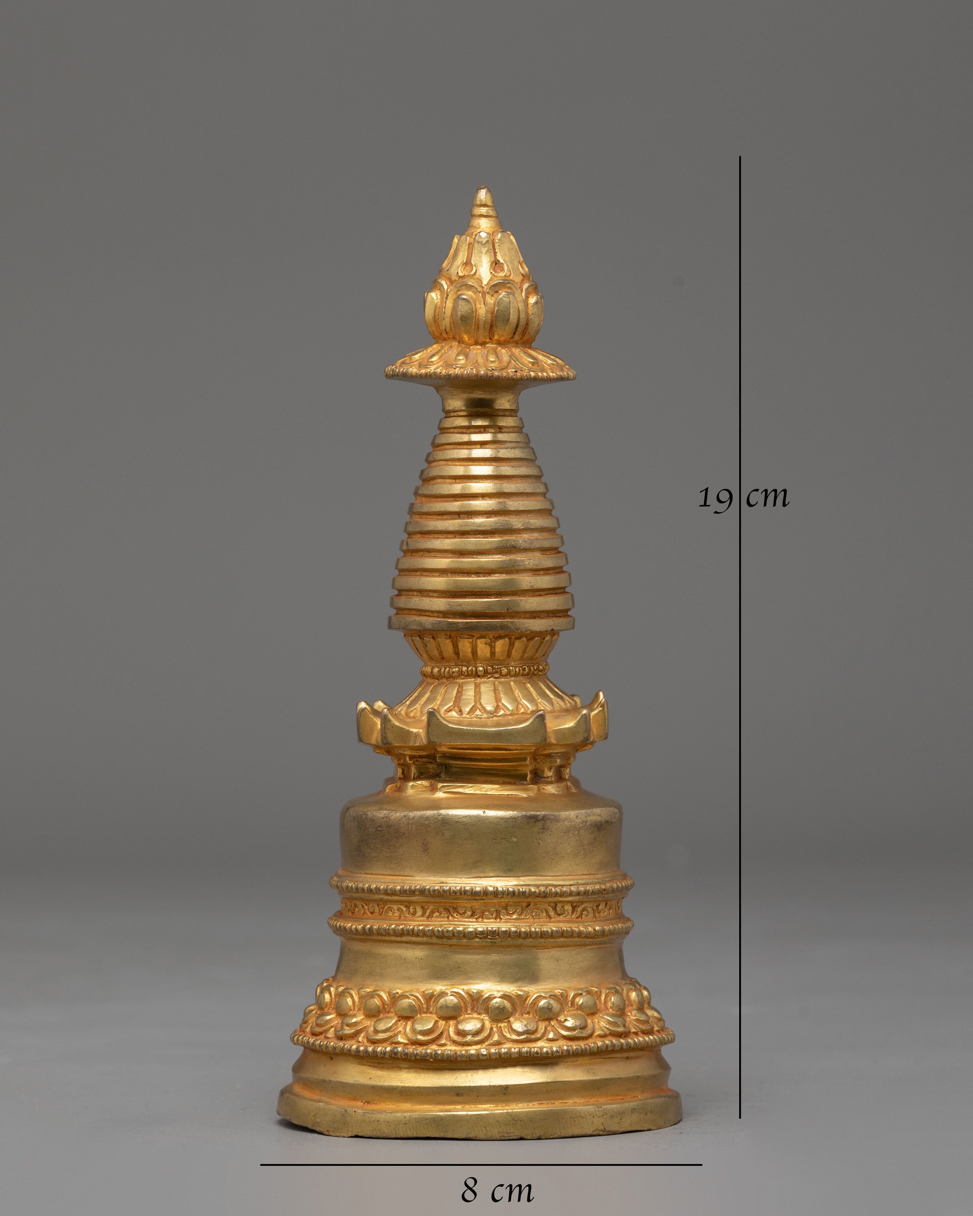 Spiritual Handmade Buddhist Stupa | Tibetan Gold Plated Copper Altar Statue