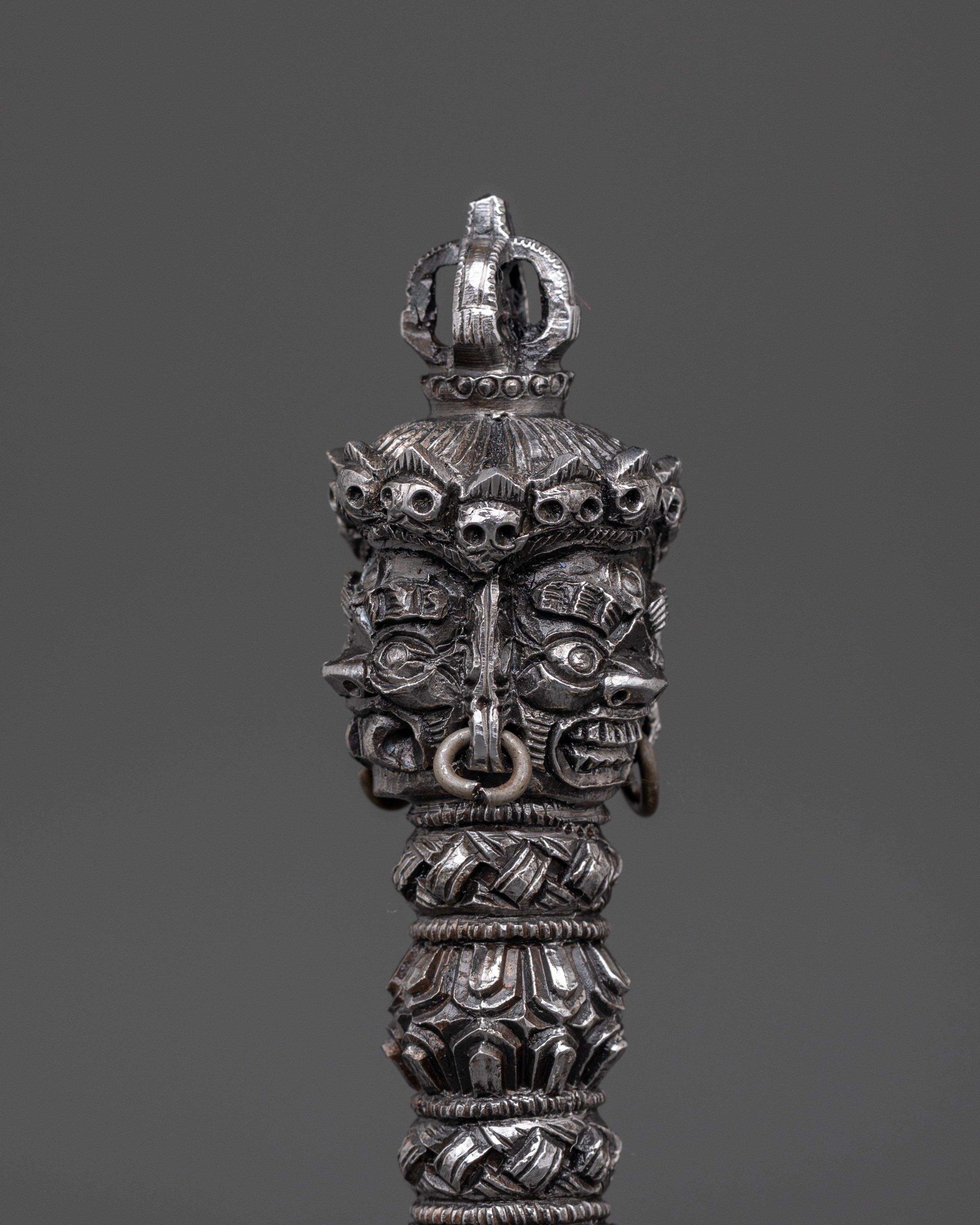 Handmade Tibetan Phurba Dagger | Ritual Dagger with Vajra Top & Makara Faces