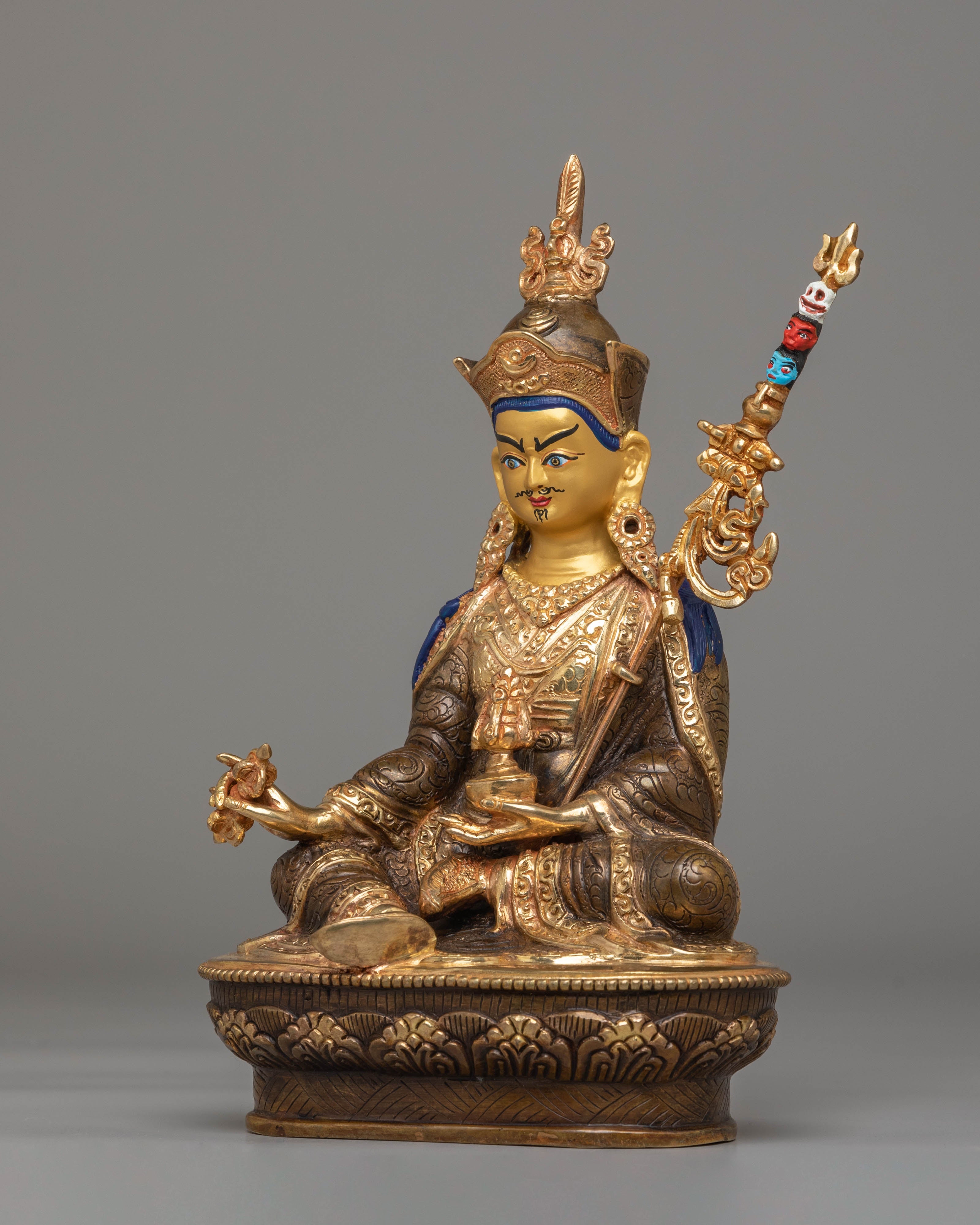 24k Gold Glided Statue of Guru Rinpoche | Divine Representation of Wisdom