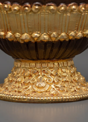 Gold Plated Tibetan Copper Rice Pot | Handcrafted Tibetan Buddhist Artwork
