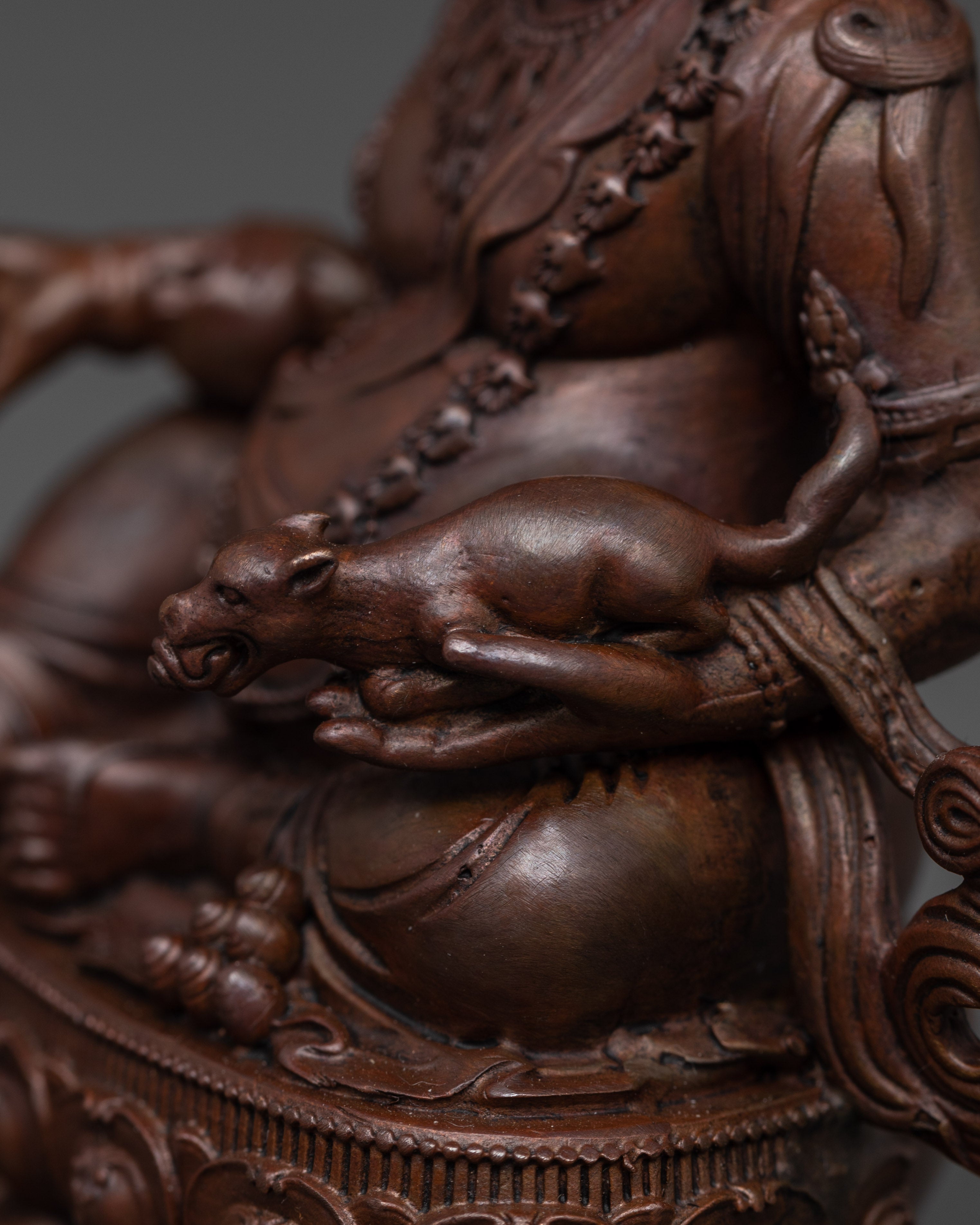 Oxidized Copper Dzambala Holding Conch | Tibetan Wealth Deity