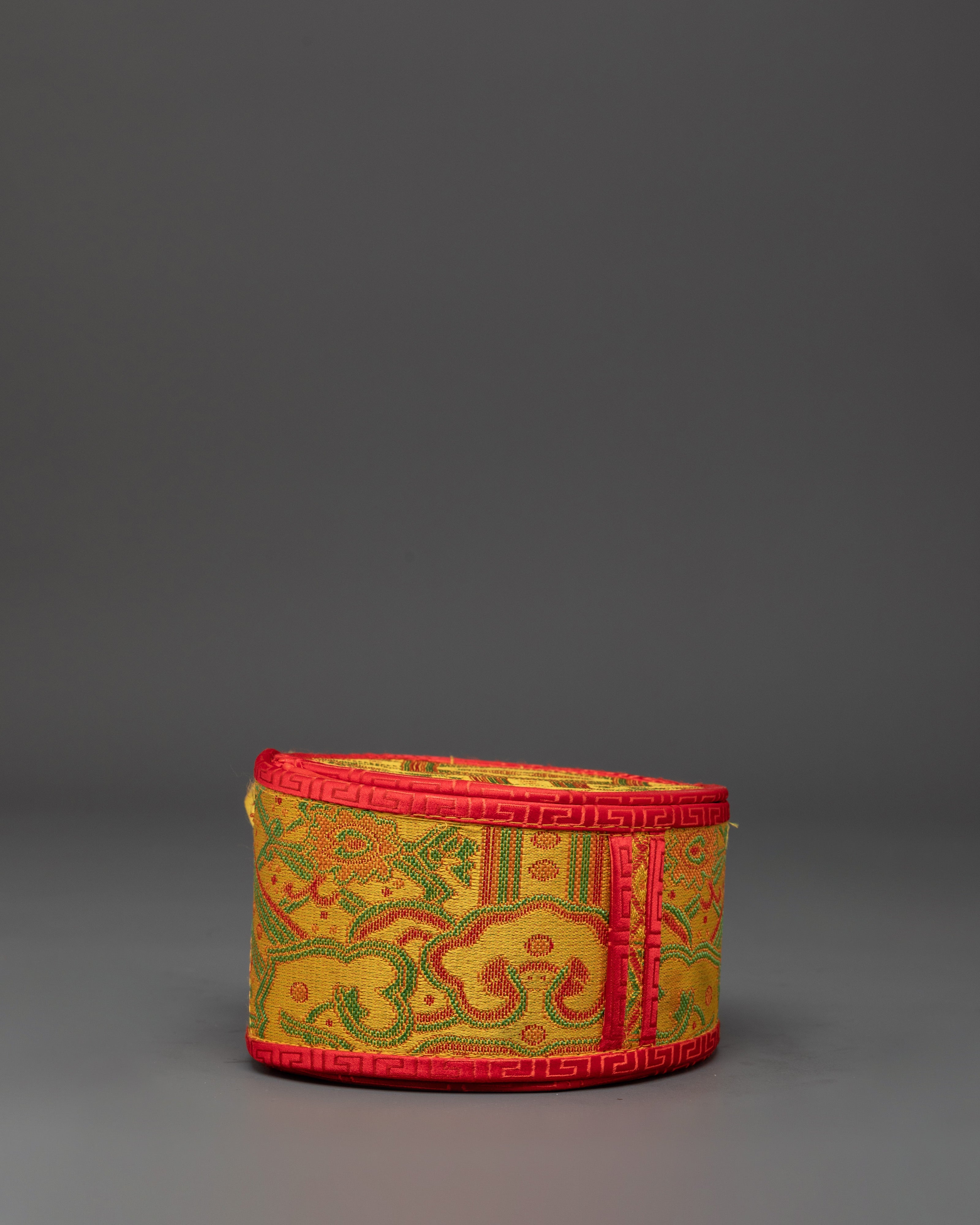 Handheld Acacia Wood Damaru | Tibetan Ritual Drum with Gold Plated
