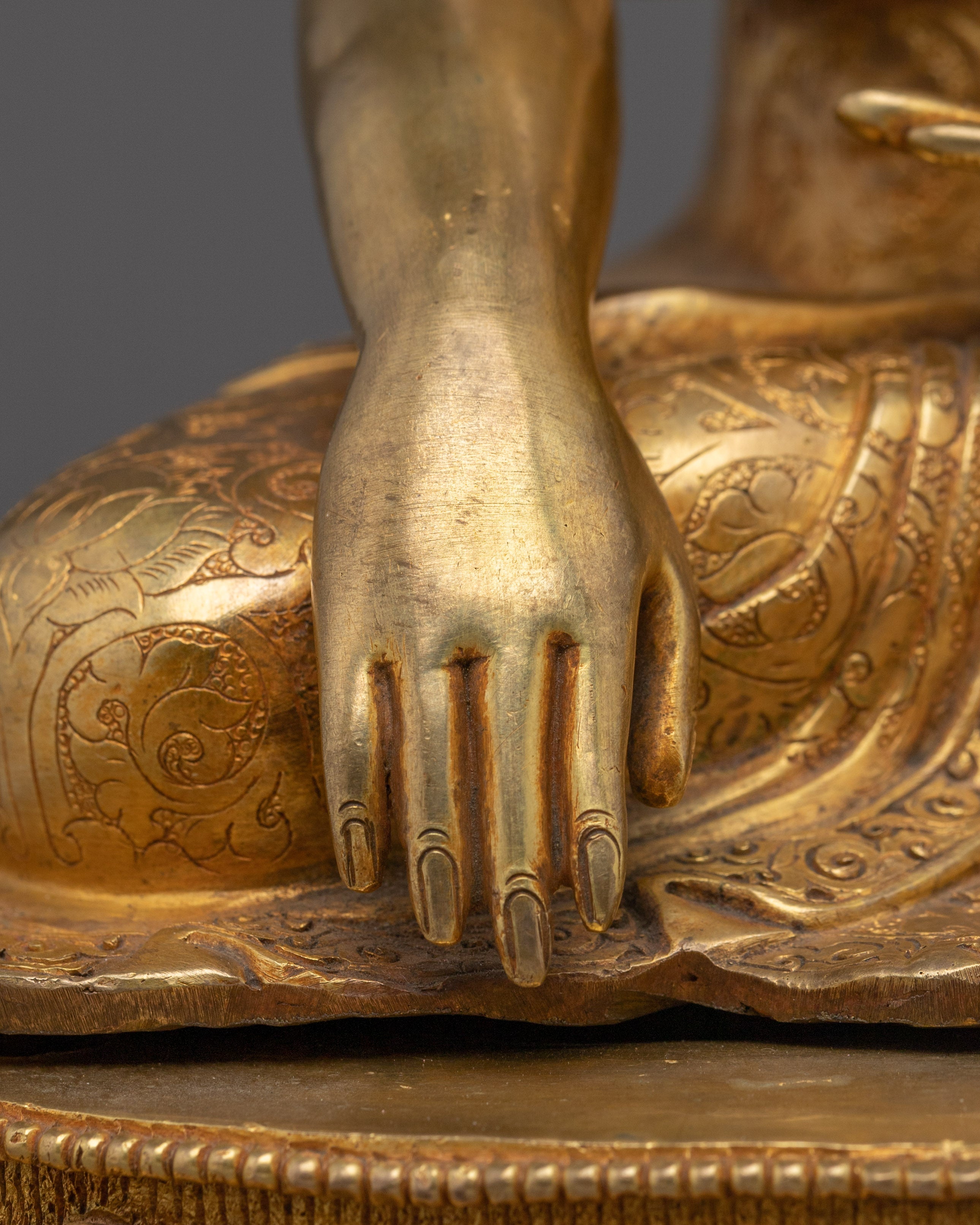 Copper Shakyamuni Buddha in Bhumisparsha Murda | Fire Gold Plated