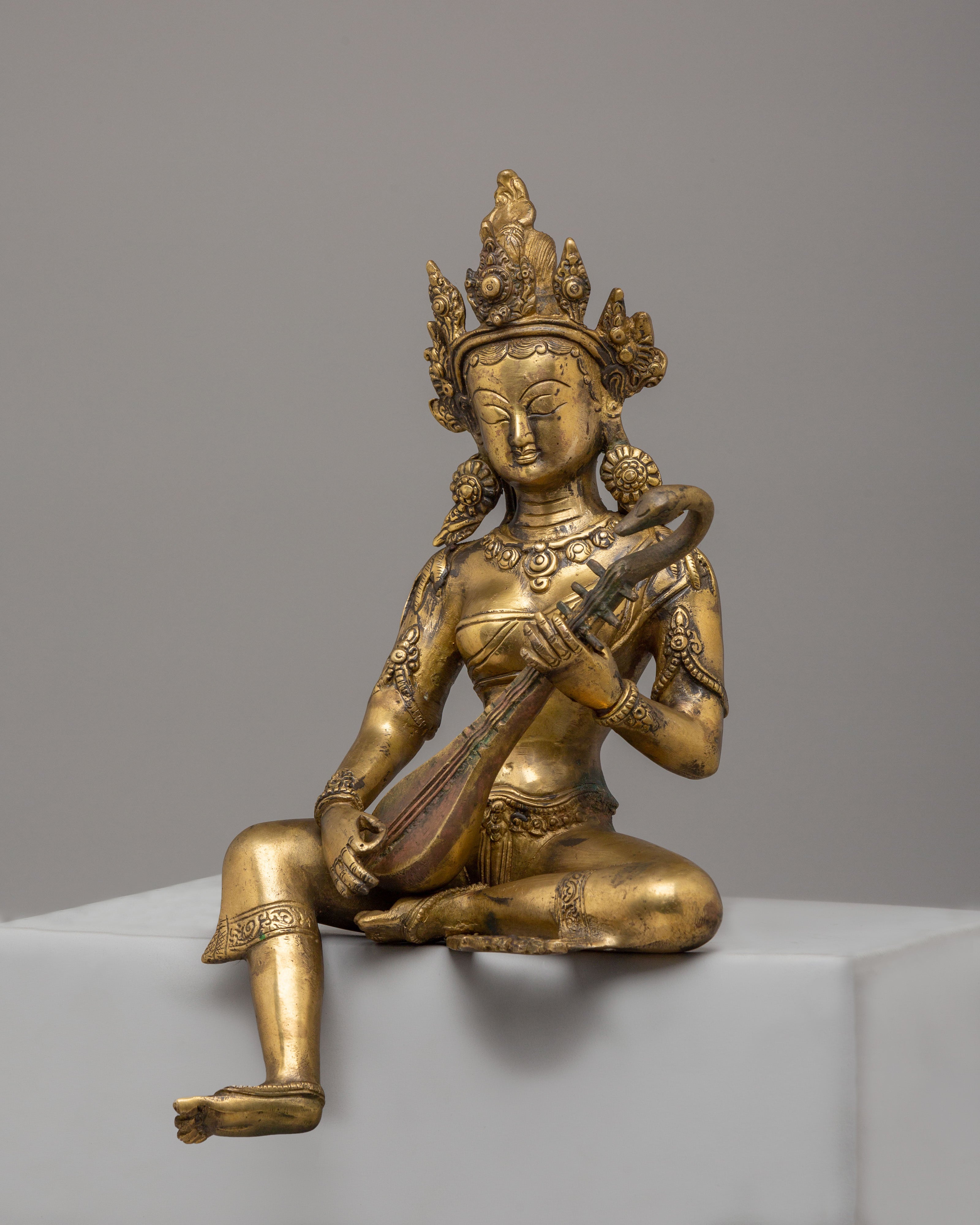 Saraswati Goddess Statue With Veena | Sacred Spiritual Home Decor