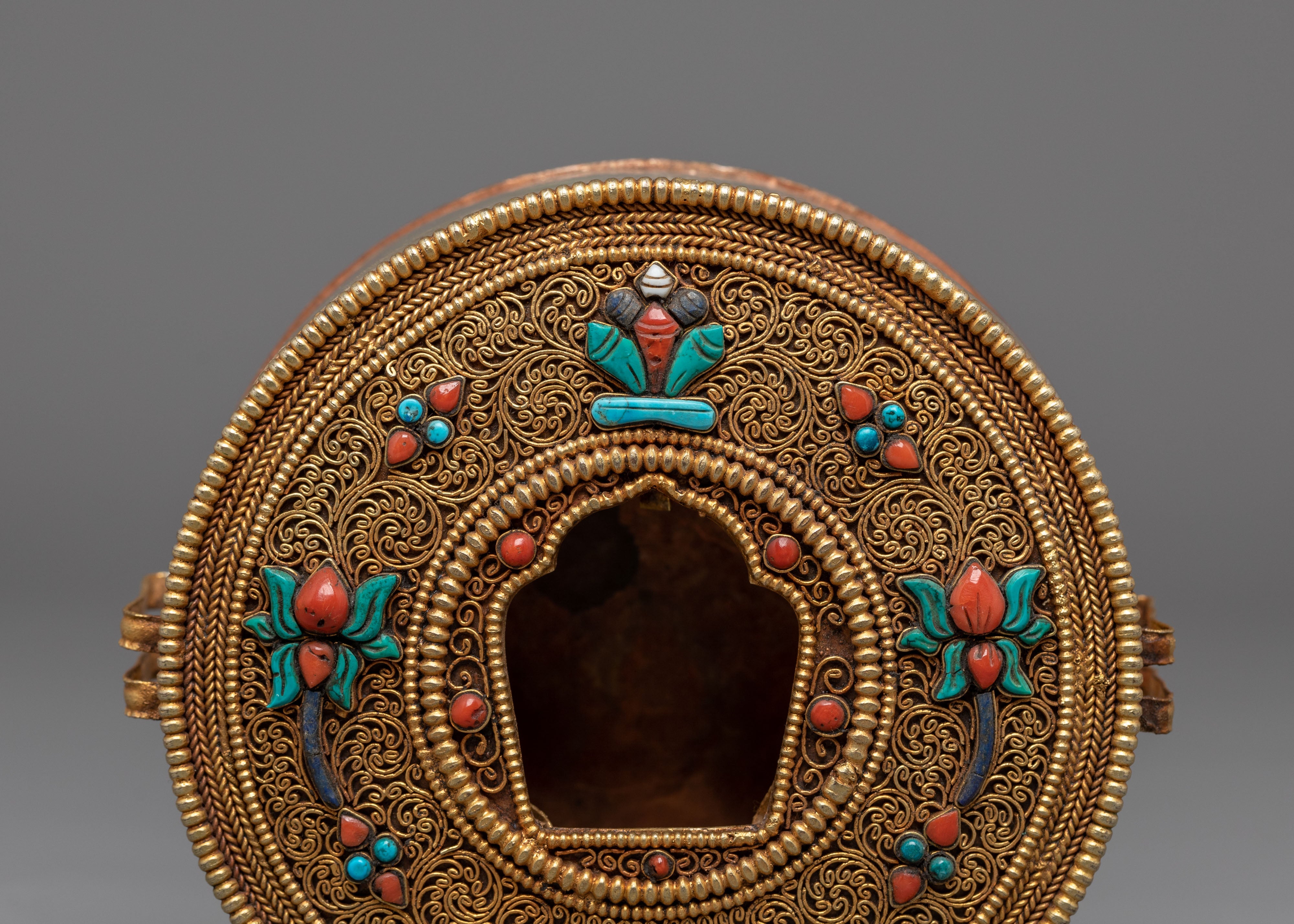 Handmade Gold Plated Ghau Box | Tibetan Sacred Box for Ritual Use