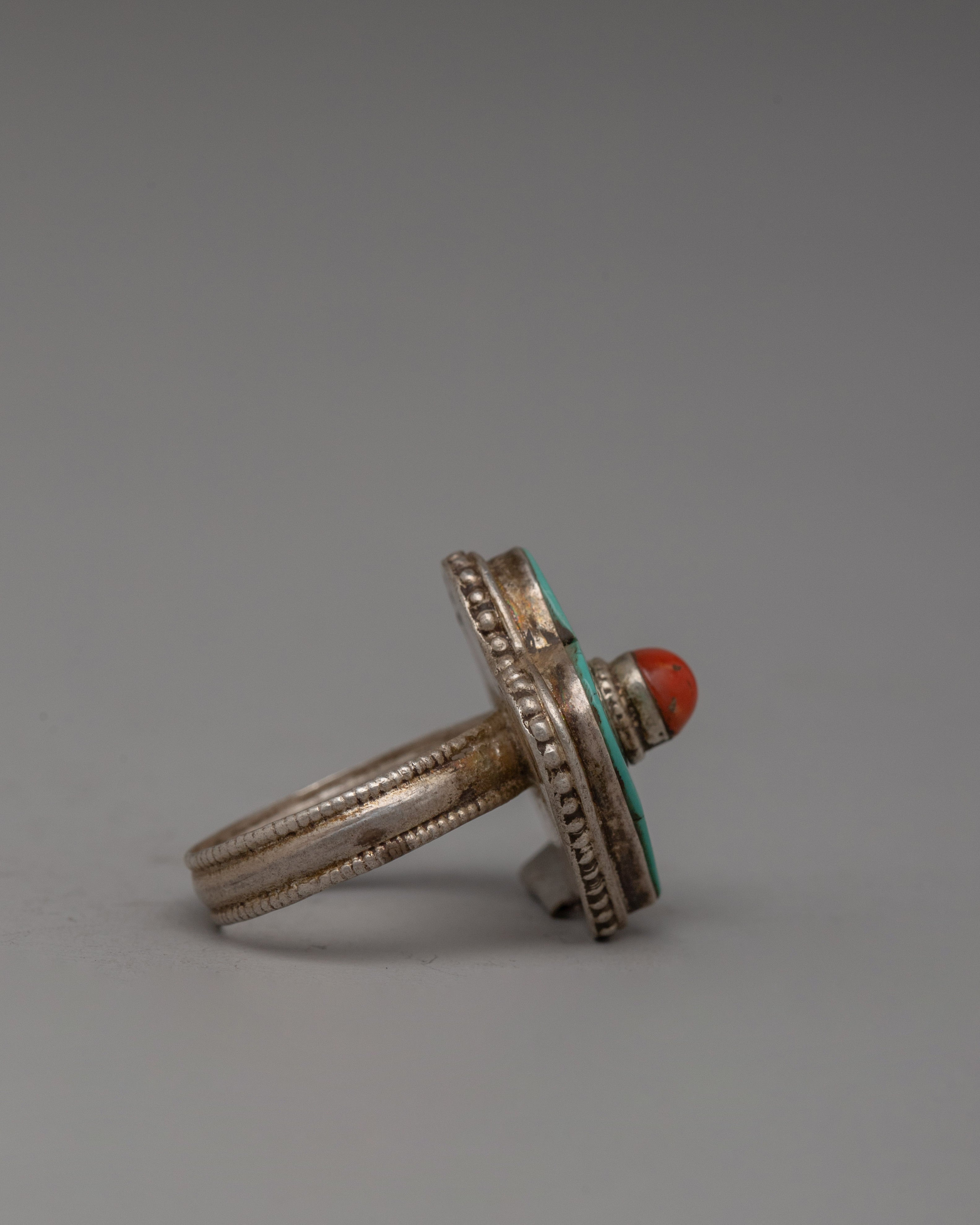 Silver Coral and Turquoise Ring | Unique Artisan Jewelry