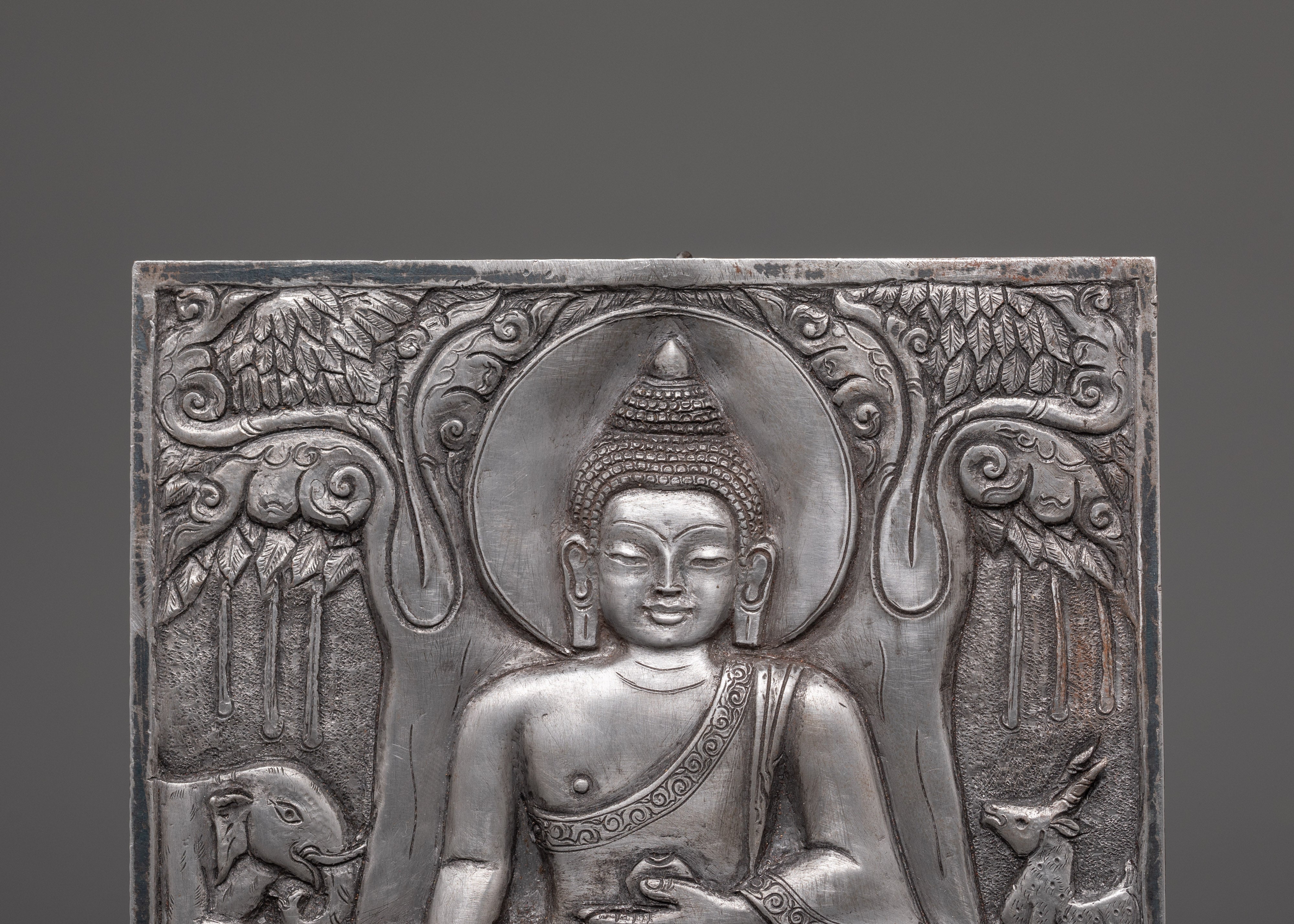 Hand-carved Buddha Wall Hanging | Meditation Posture Under Tree Engraved