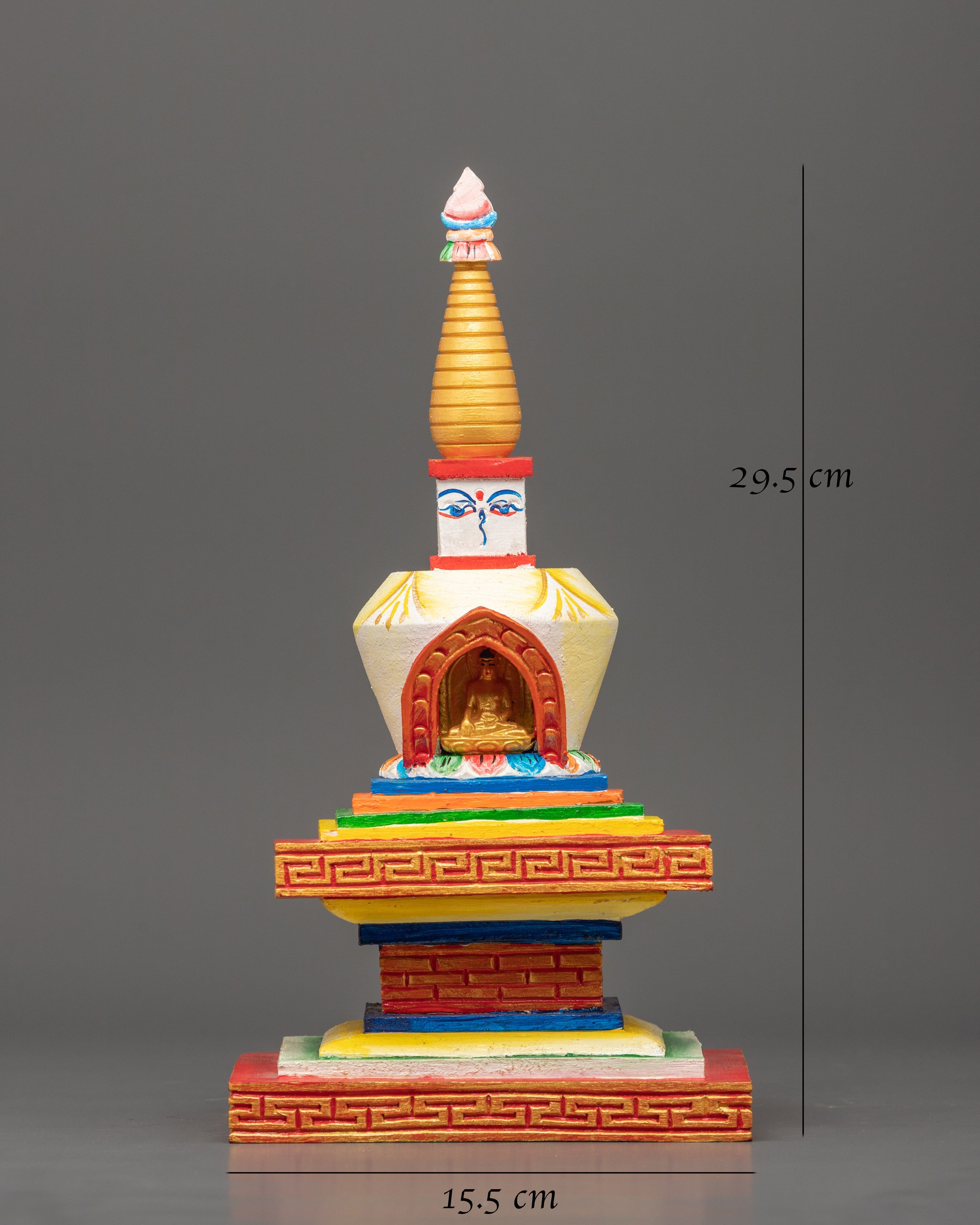 Hand-Painted Wooden Stupa | Tibetan Altar Symbol of Enlightenment