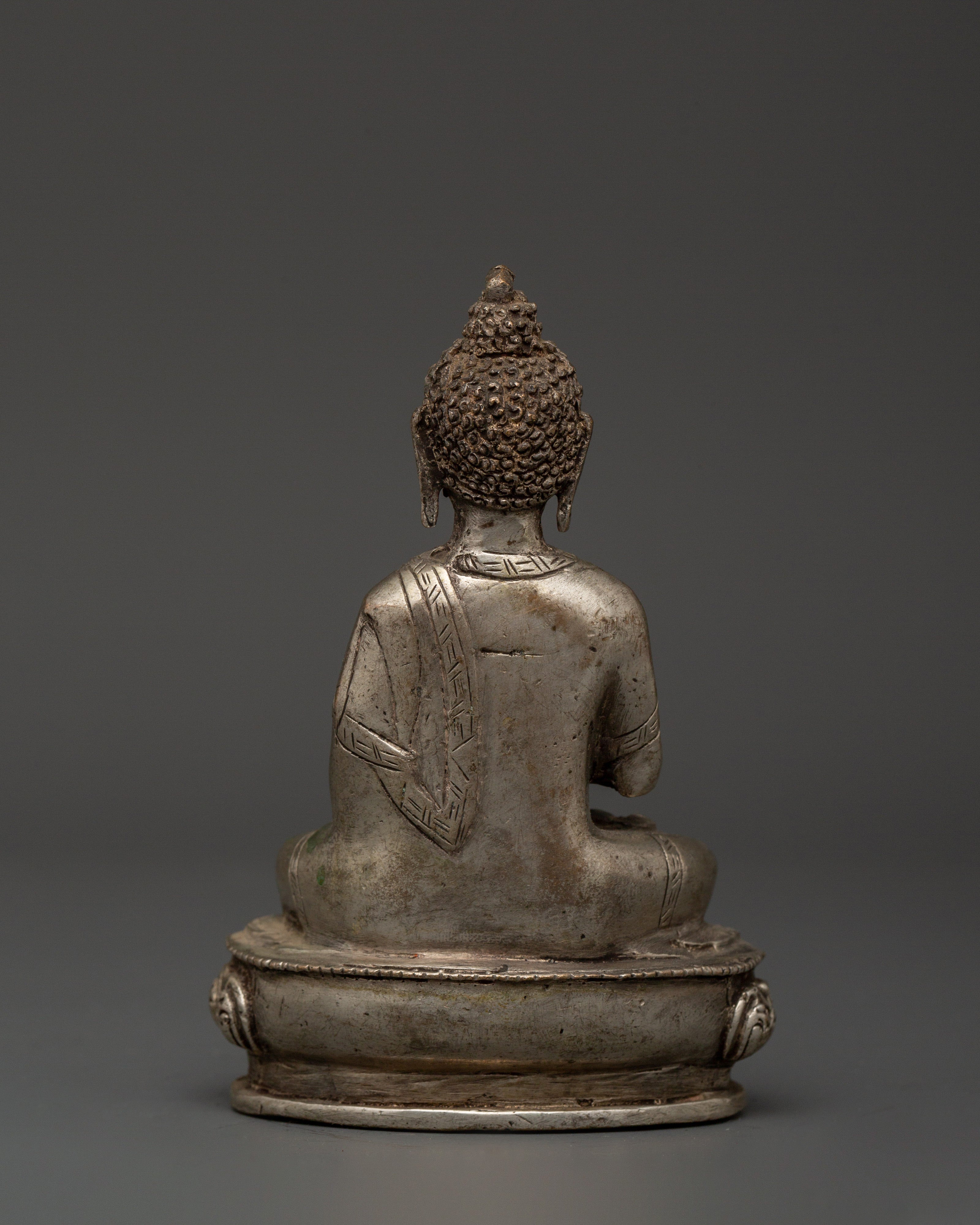 Handmade Amoghasiddhi Buddha Statue | Silver-Plated Copper Body