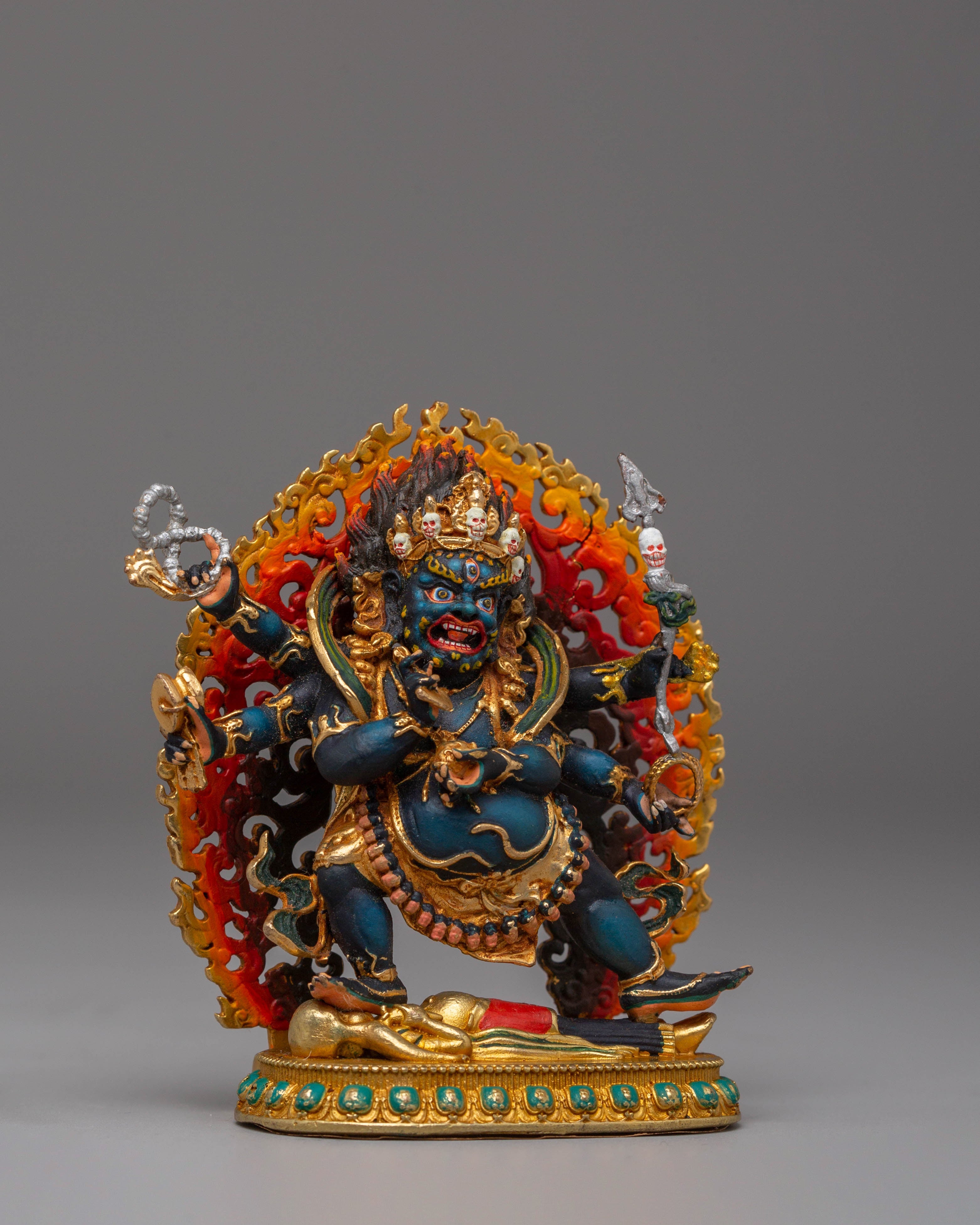 Handcrafted Tibetan Six Armed Mahakala Sculpture | A Sacred Guardian