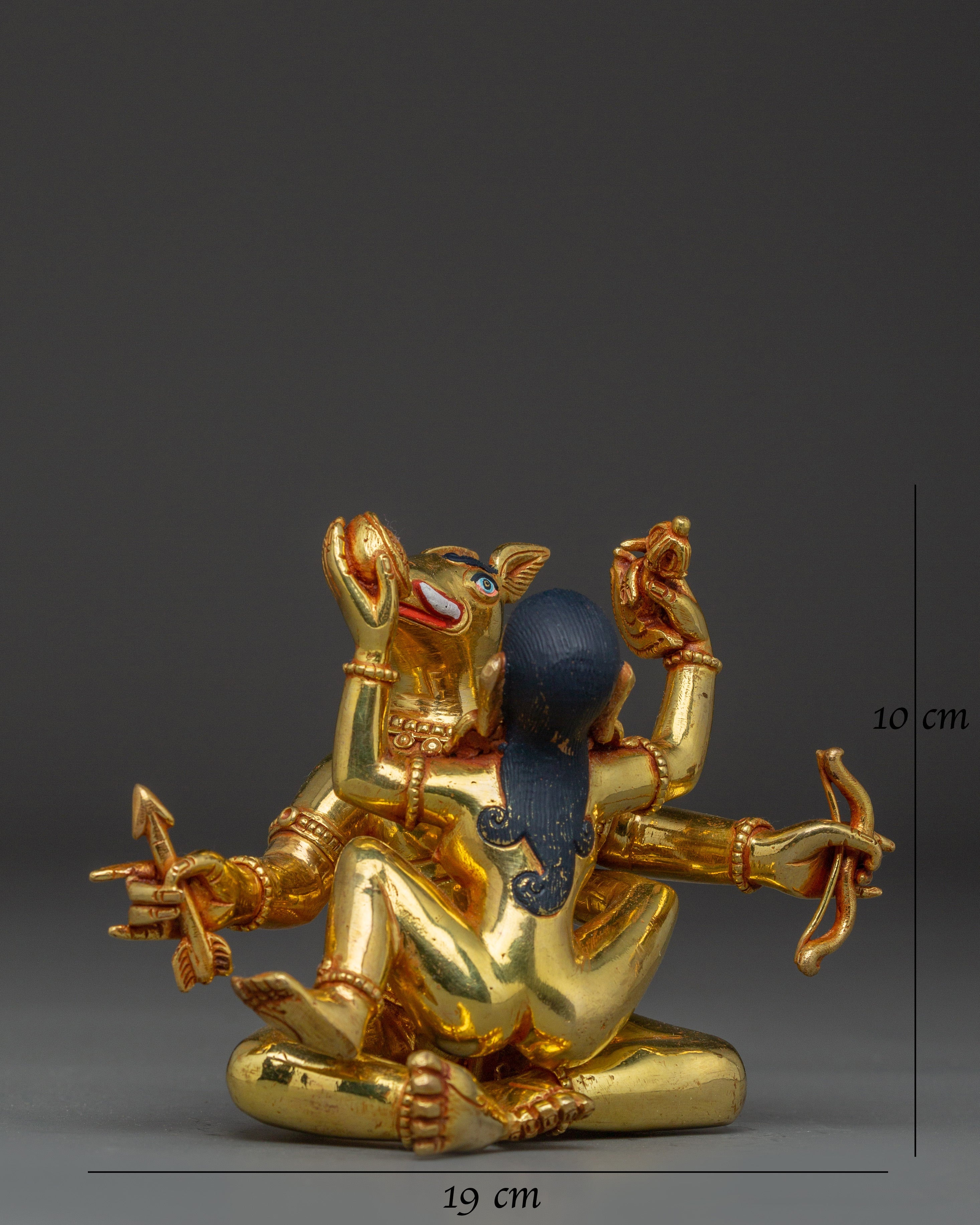 Varaha with Consort Statue | Handcrafted Gold Gilded Copper Vishnu Avatar